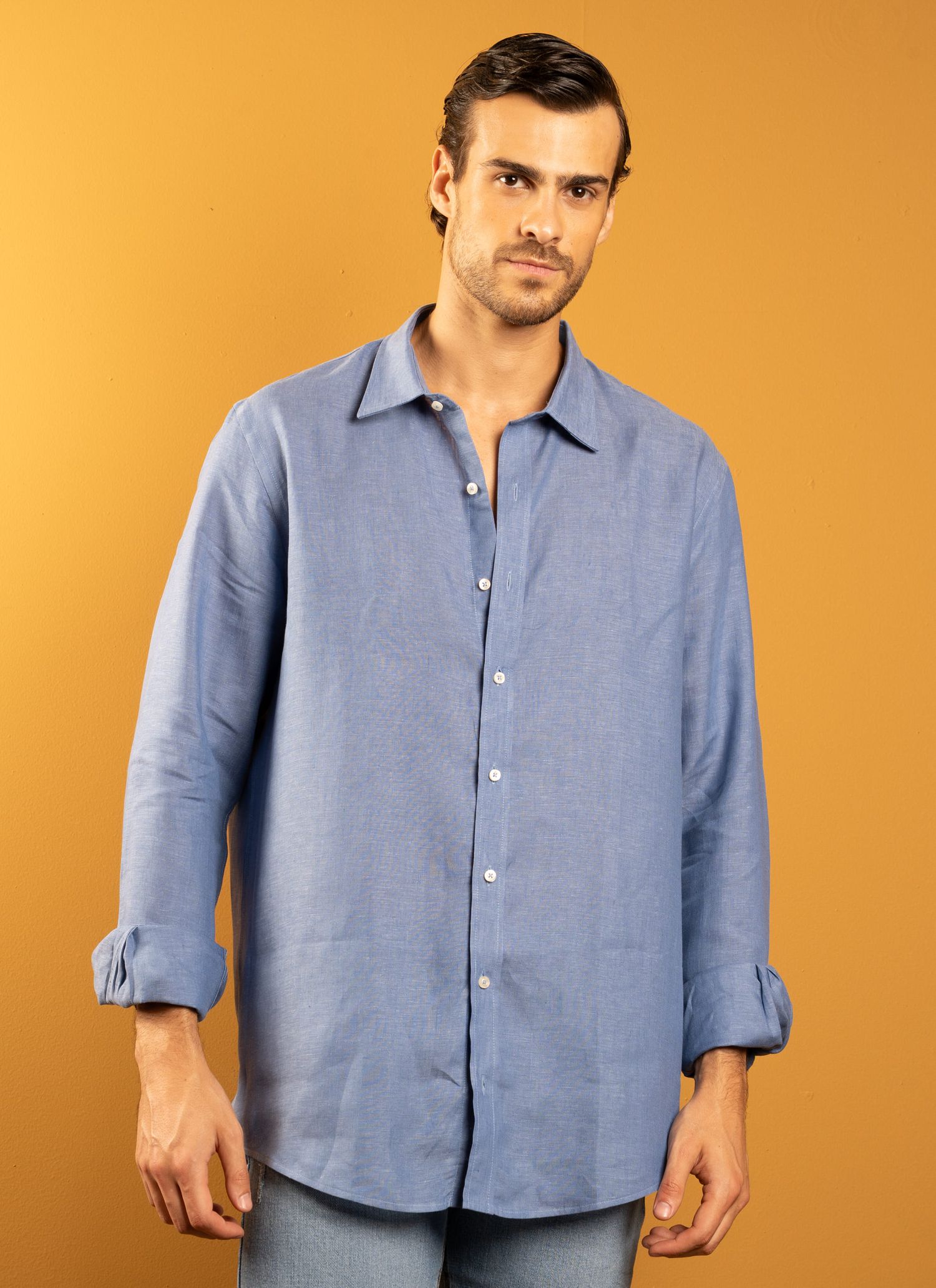 Camisa Stefano Linho Irlandês Azul Petróleo