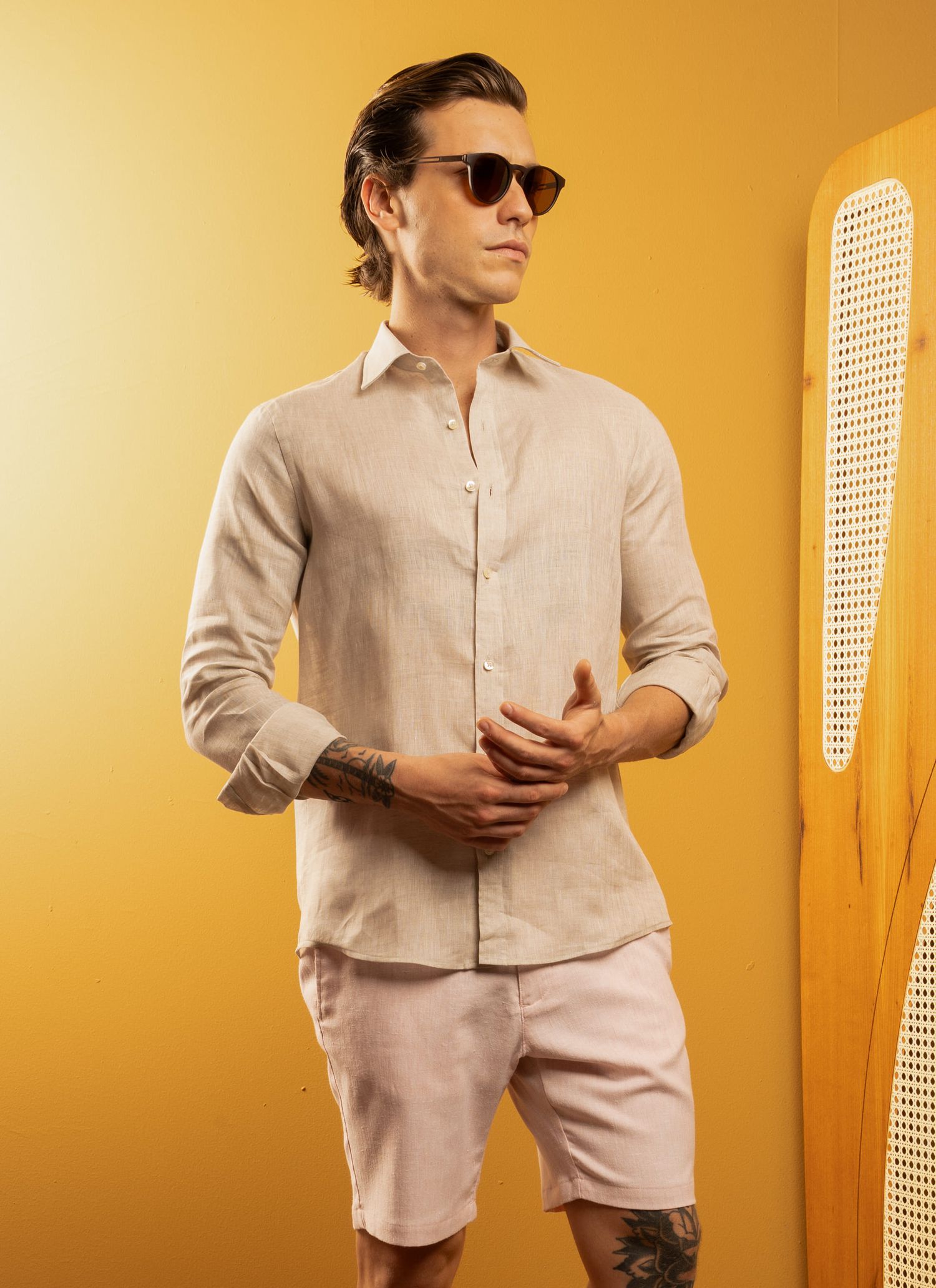 Camisa Stefano Linho Irlandês Areia