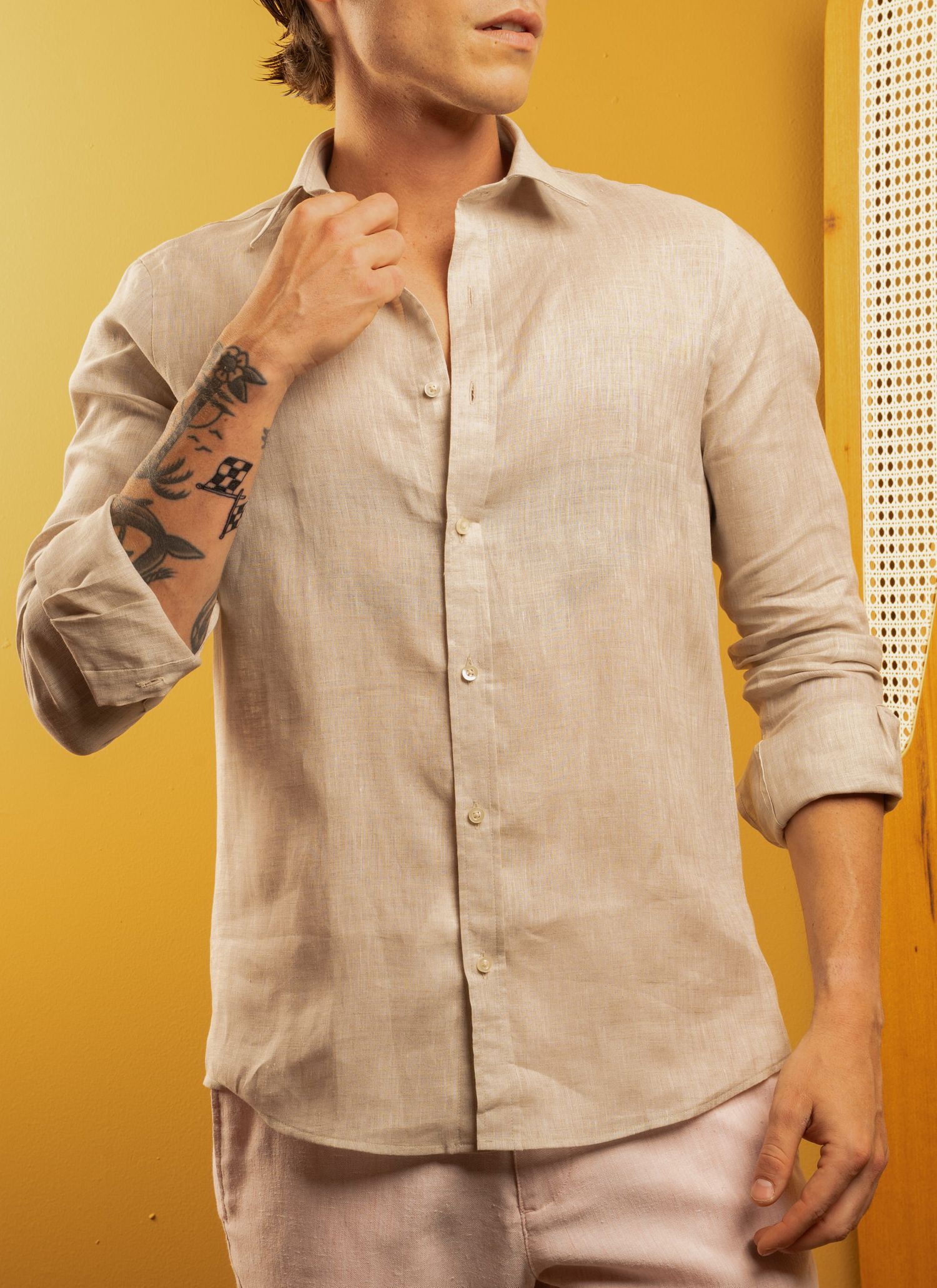 Camisa Stefano Linho Irlandês Areia