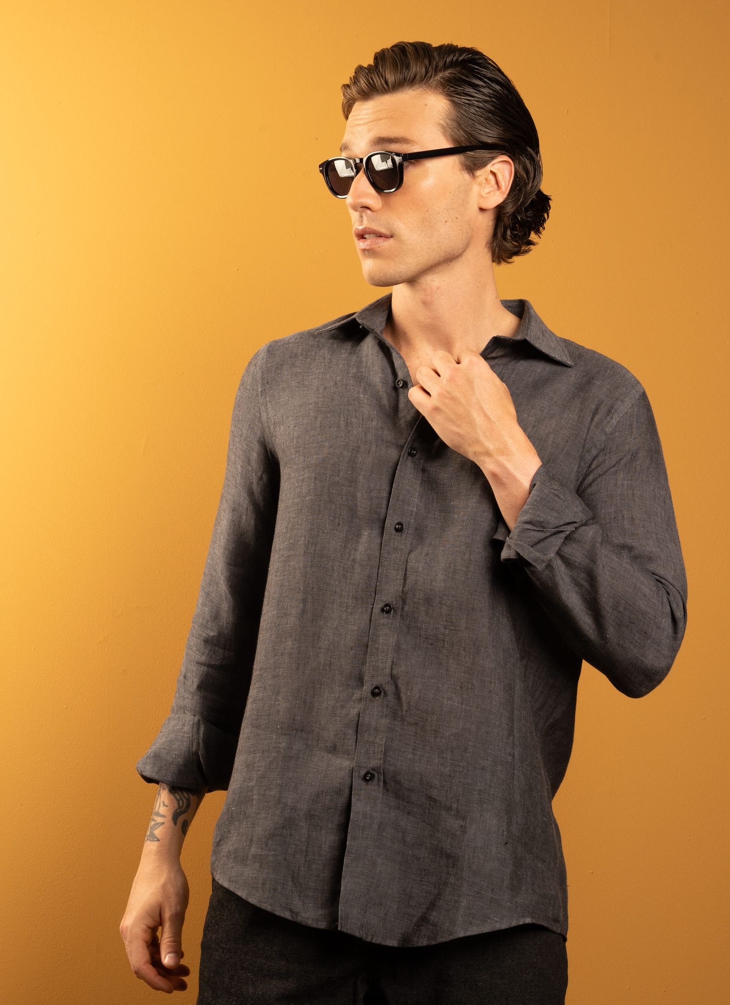 Camisa Stefano Linho Irlandês Cinza Chumbo