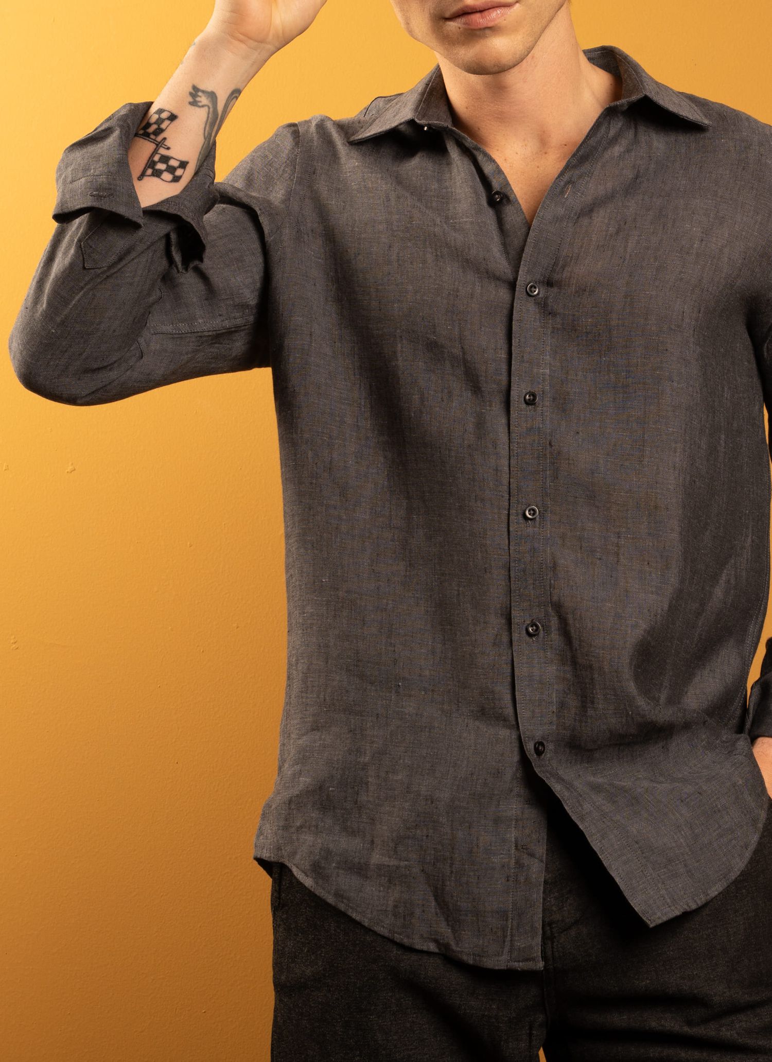 Camisa Stefano Linho Irlandês Cinza Chumbo