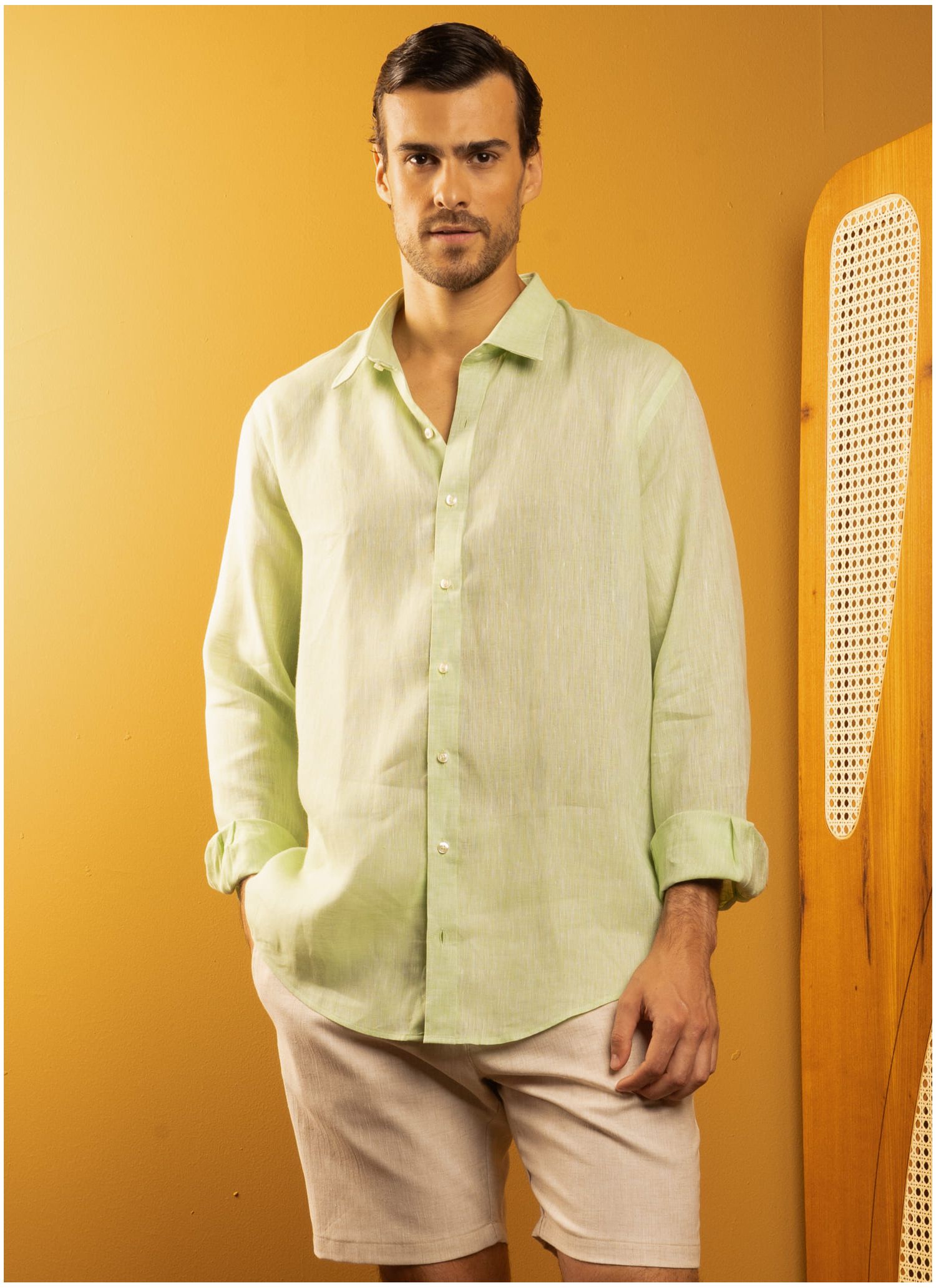 Camisa Stefano Linho Irlandês Verde Claro