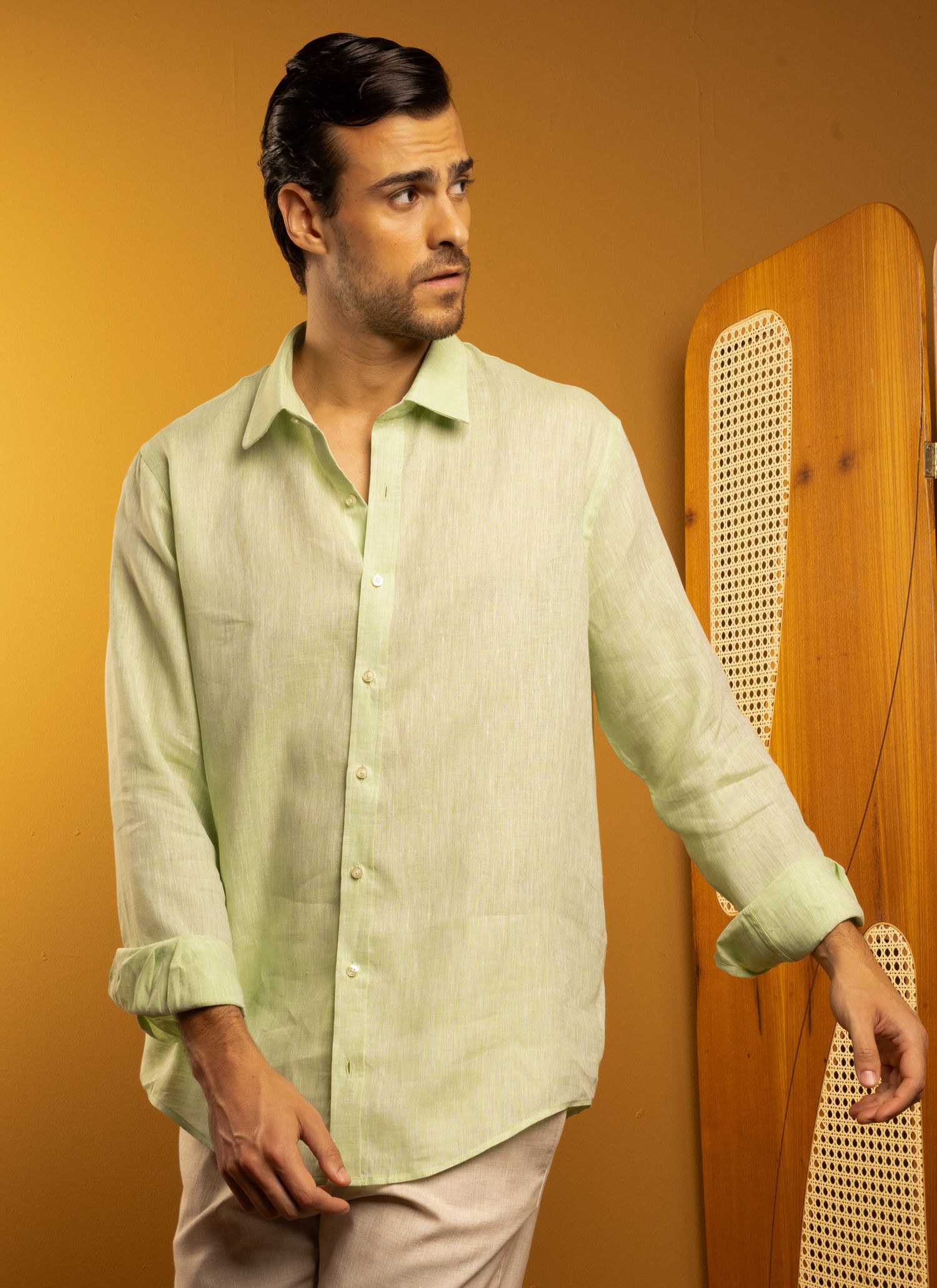 Camisa Stefano Linho Irlandês Verde Claro