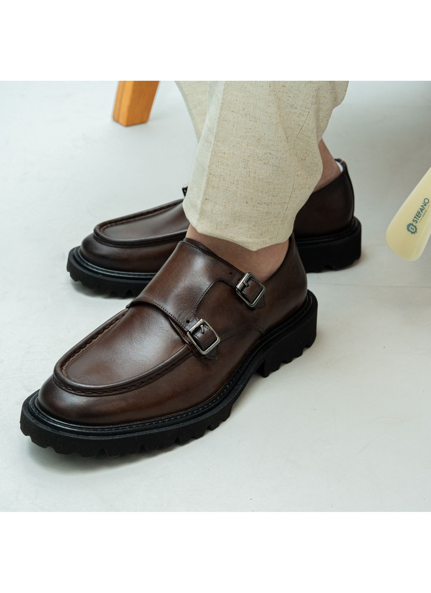 Sapato MonkStrap Stefano Tractor Moca