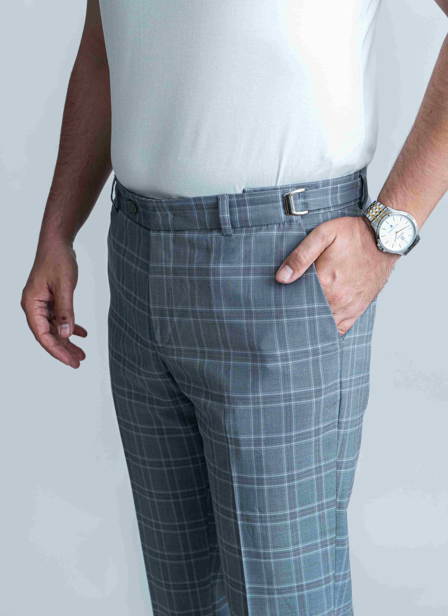 Calça de Regulagem Cinza Xadrez Stefano