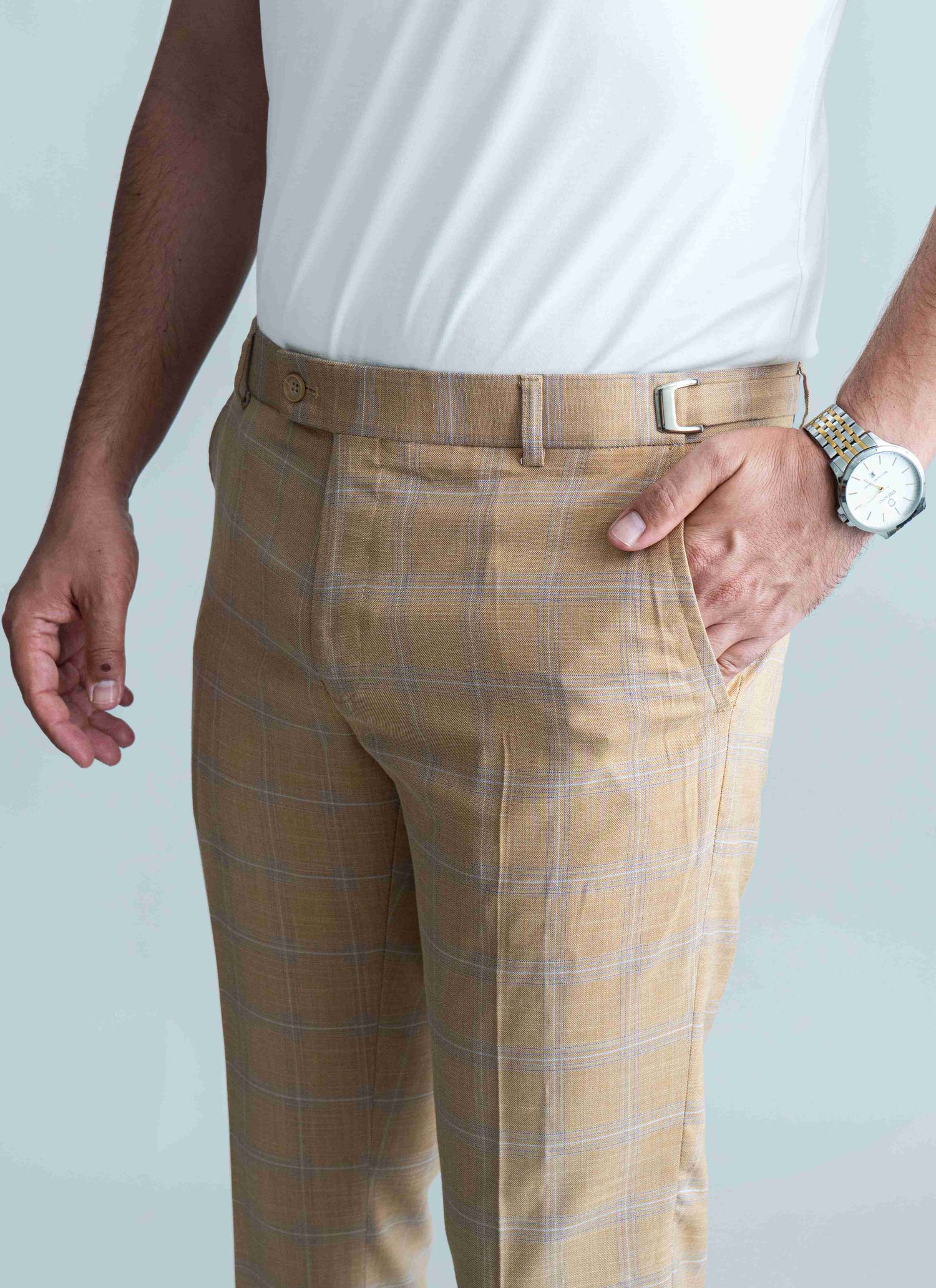Calça Alfaiataria Com Regulagem Caramelo Príncipe de Gales Stefano