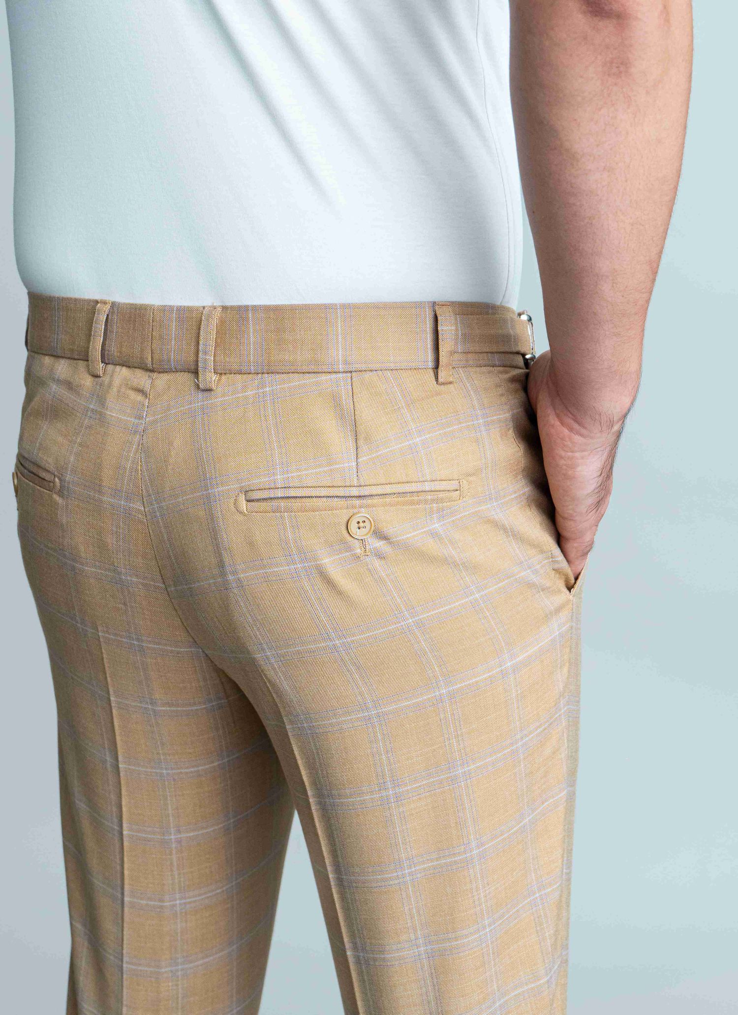 Calça Alfaiataria Com Regulagem Caramelo Príncipe de Gales Stefano