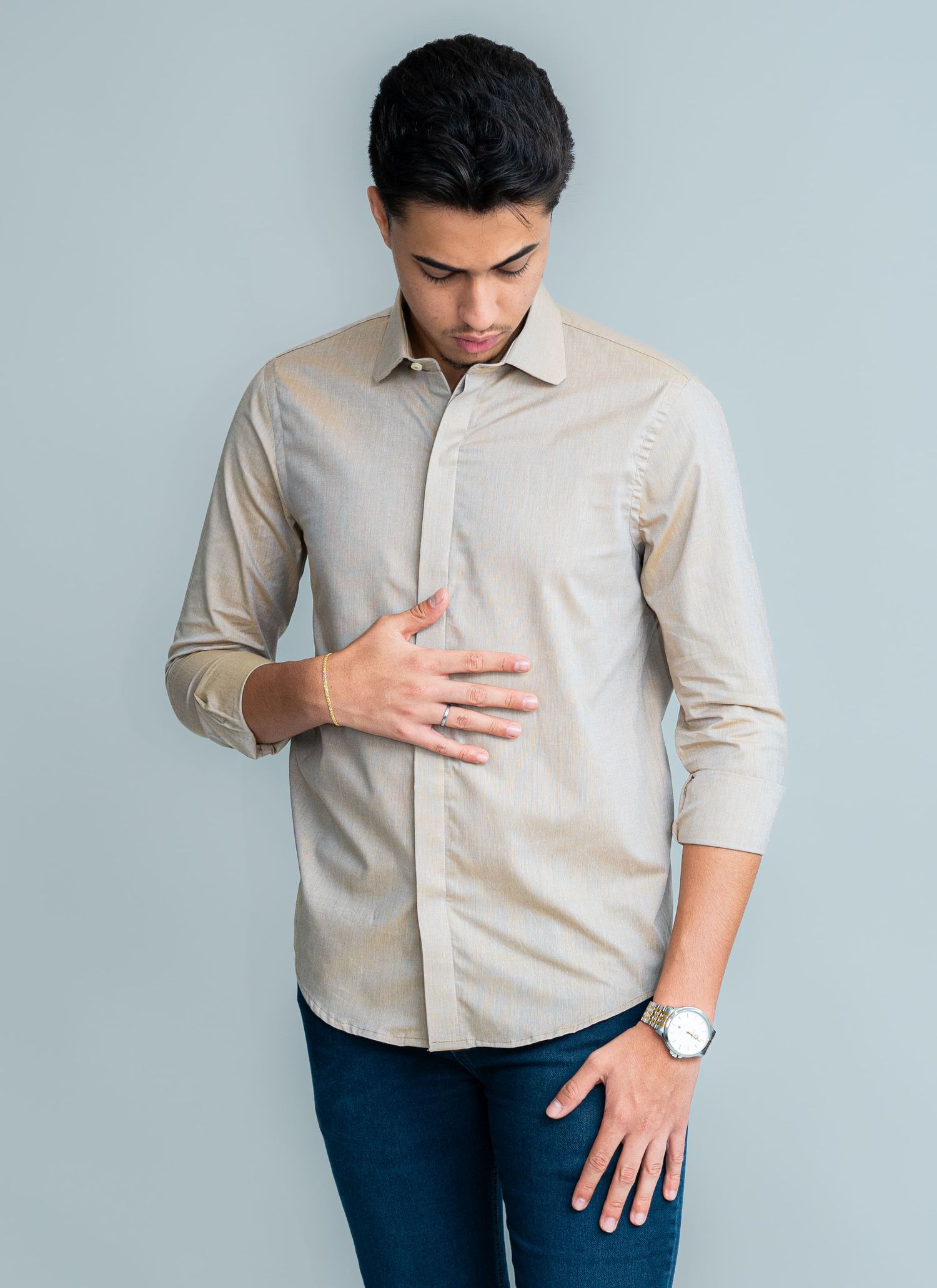 Camisa Gola Sextavada Stefano Areia