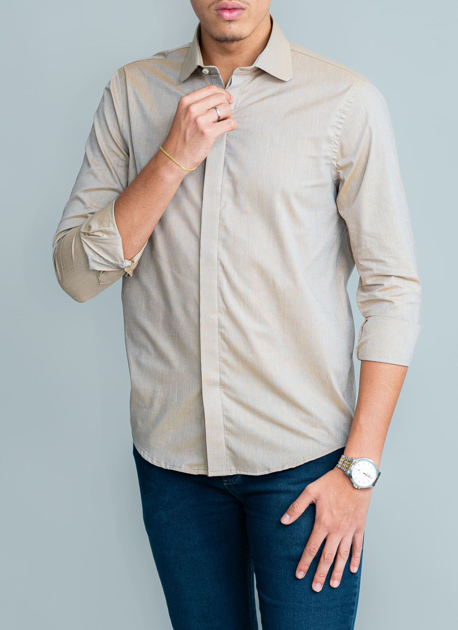 Camisa Gola Sextavada Stefano Areia