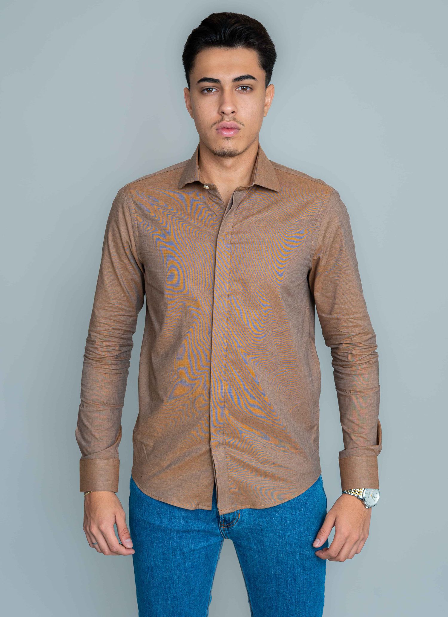 Camisa Gola Sextavada Stefano Marrom Terracota