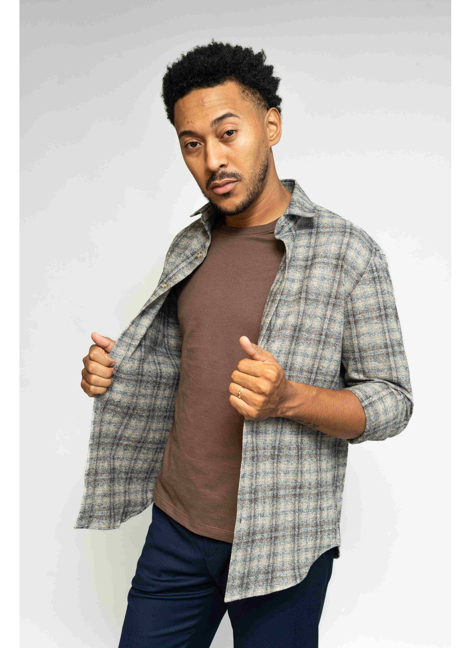 Camisa Stefano Xadrez Melange Marrom