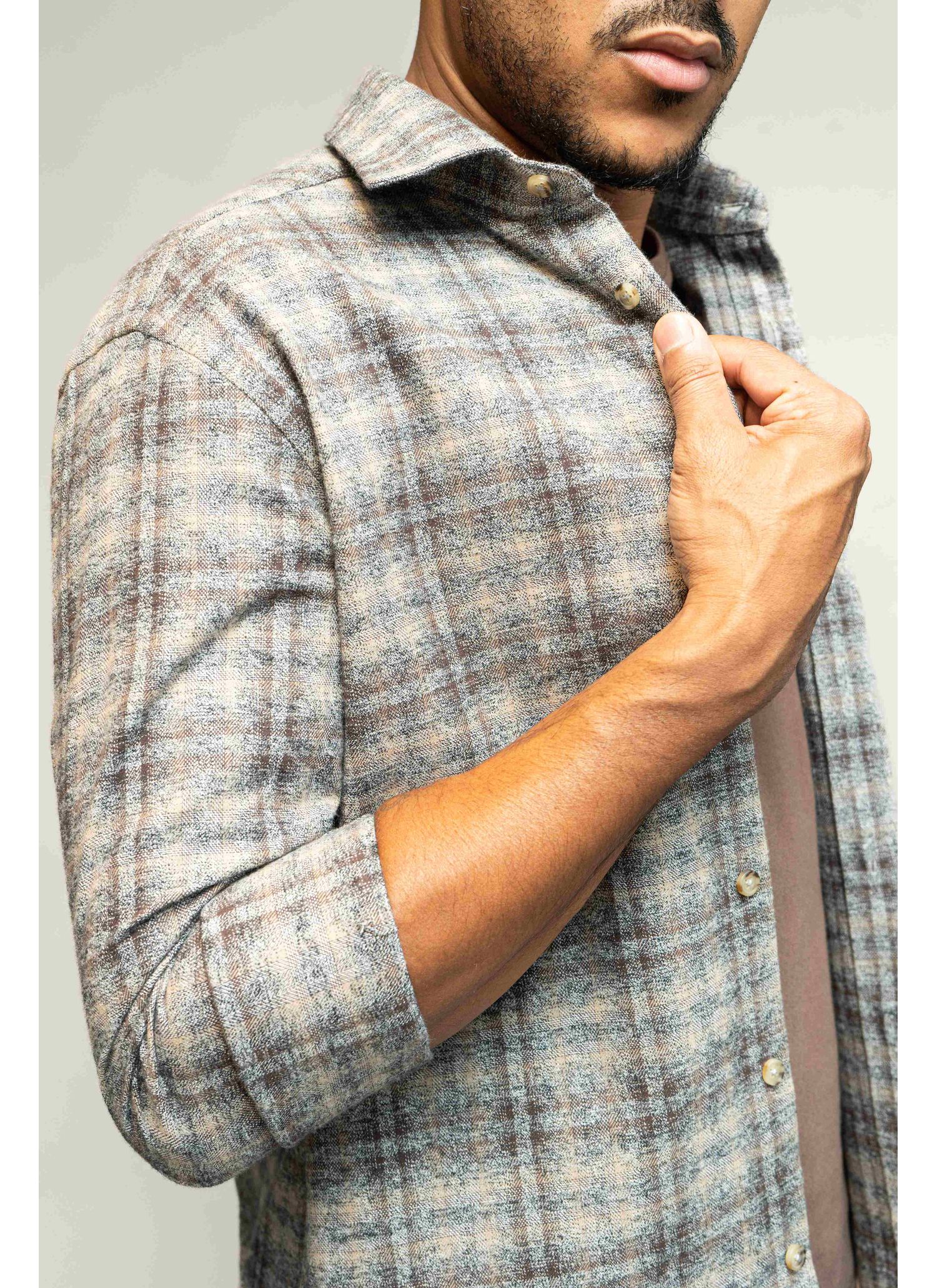 Camisa Stefano Xadrez Melange Marrom