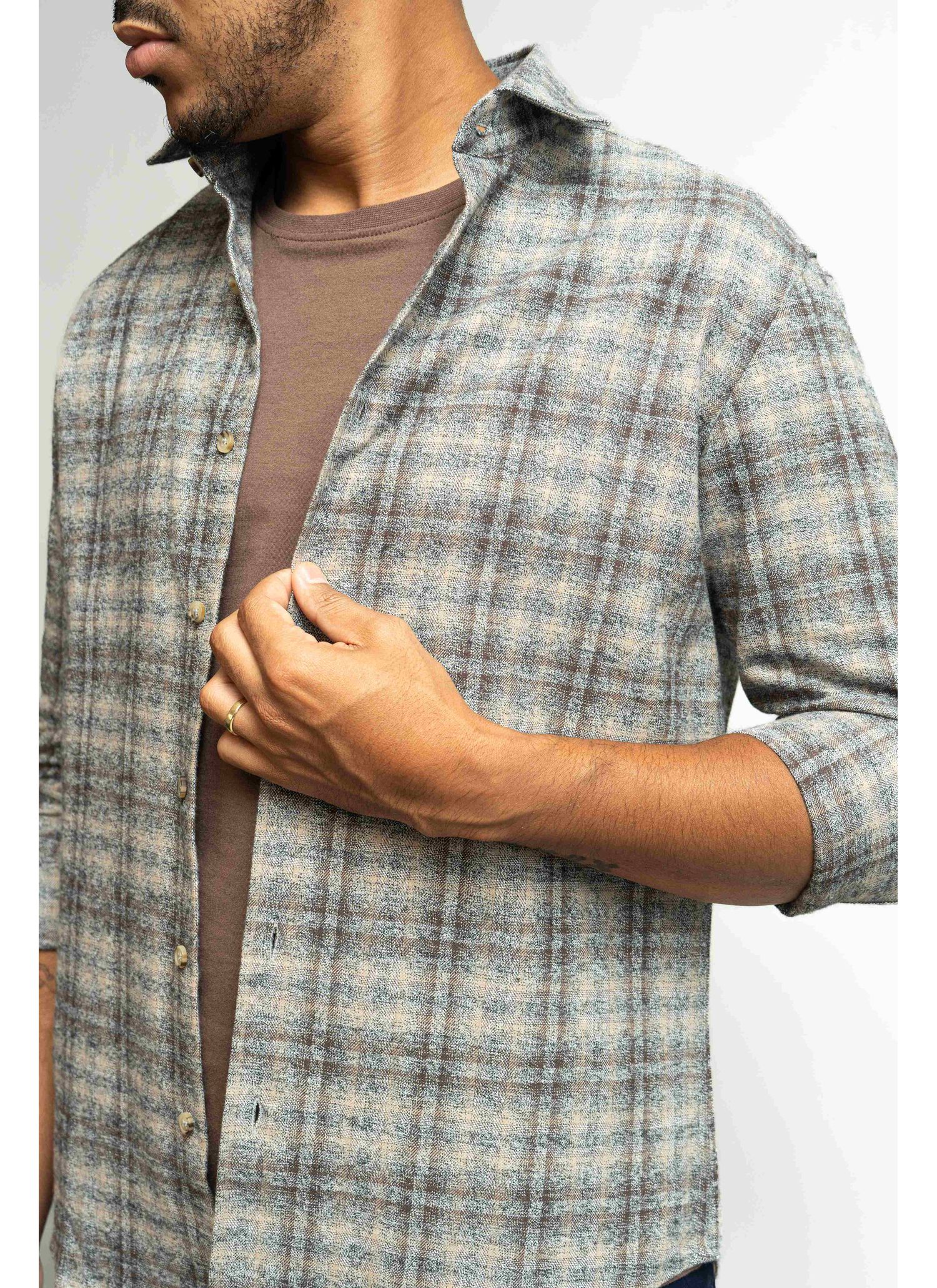 Camisa Stefano Xadrez Melange Marrom