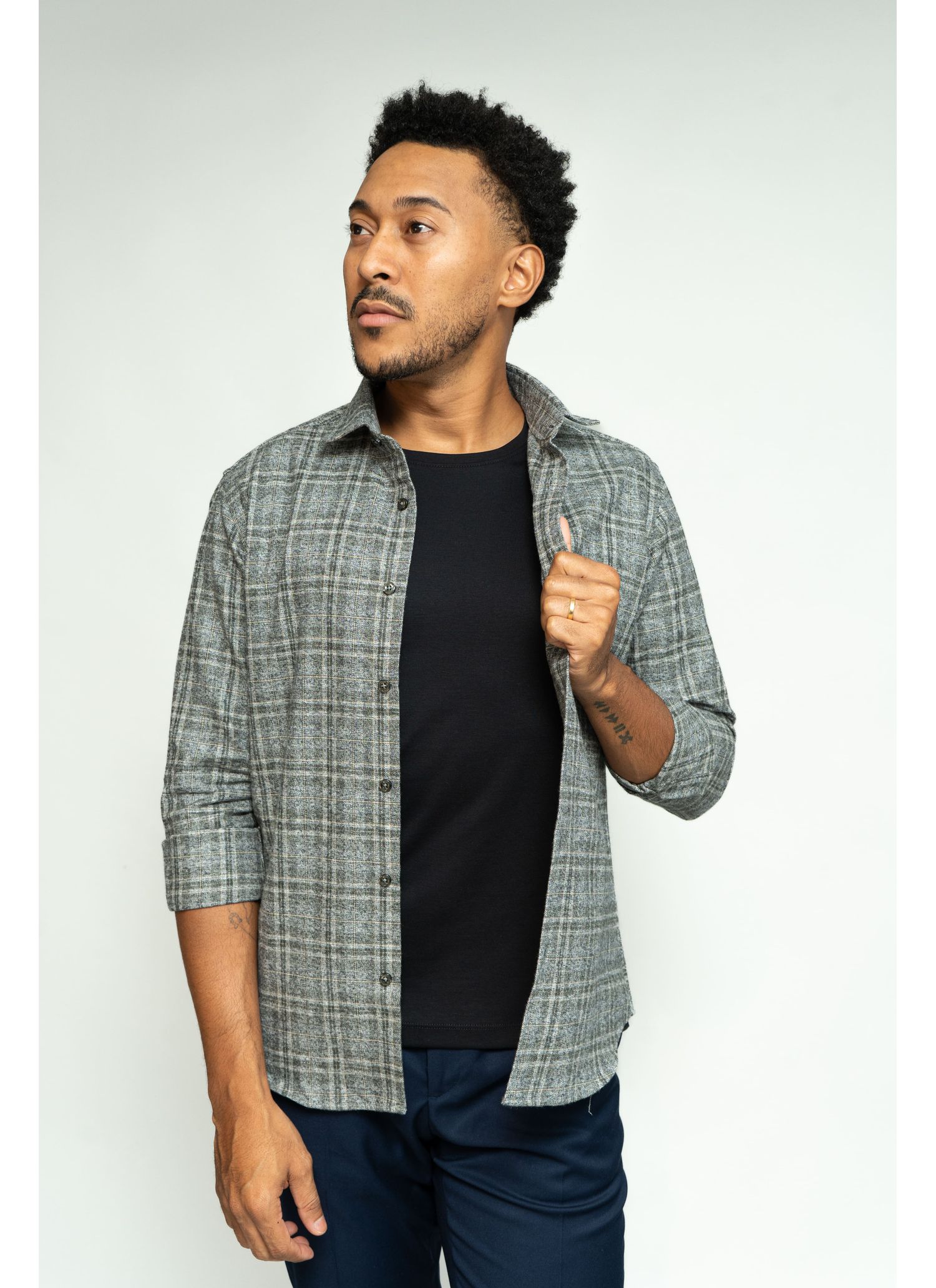 Camisa Stefano Xadrez Melange Cinza