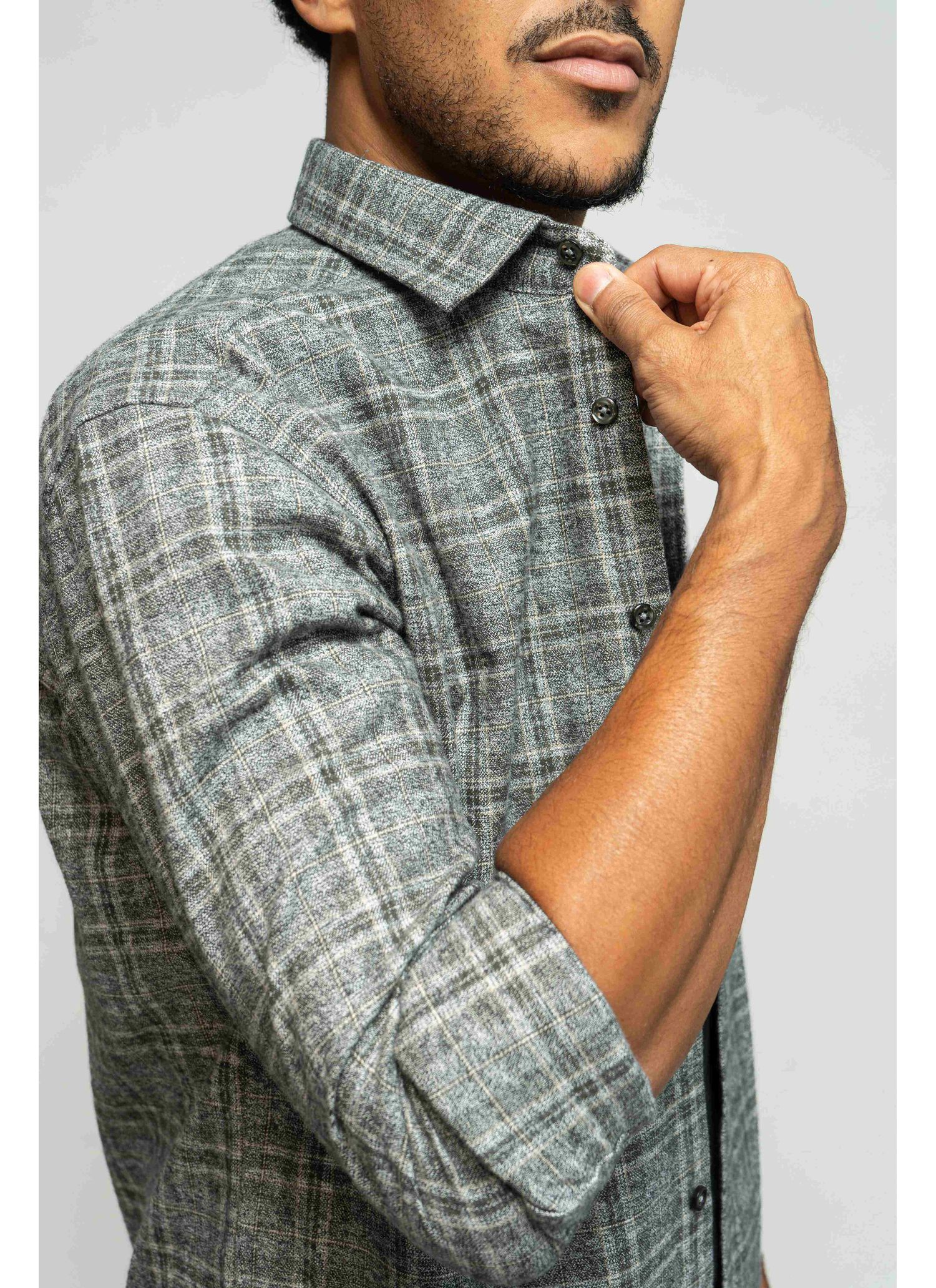 Camisa Stefano Xadrez Melange Cinza