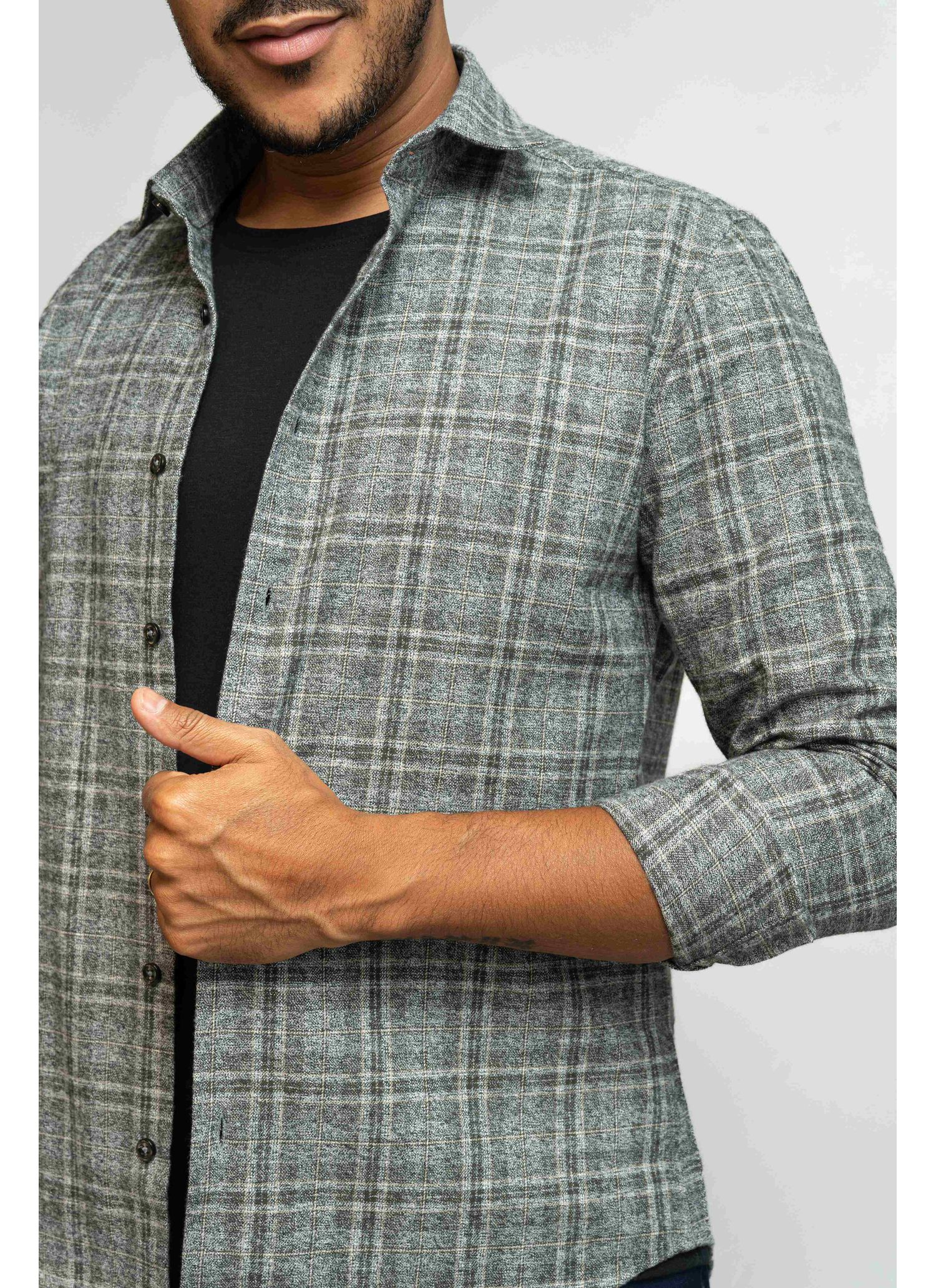Camisa Stefano Xadrez Melange Cinza