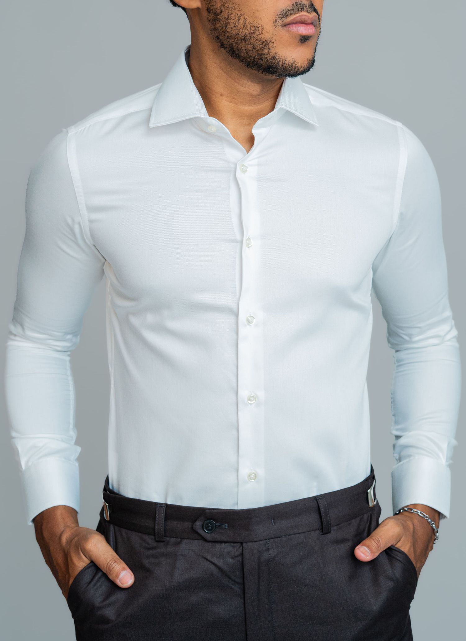Camisa Social Fio 80 Super Slim Stefano Branca