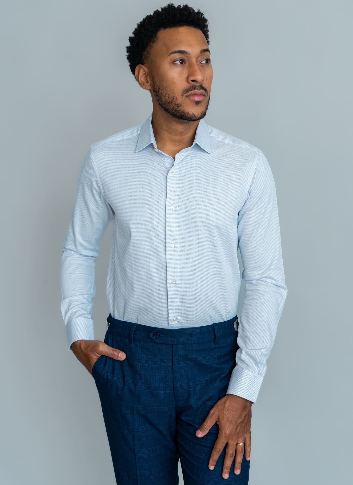 Camisa Social Slim Fit Stefano Pontilhados Azul