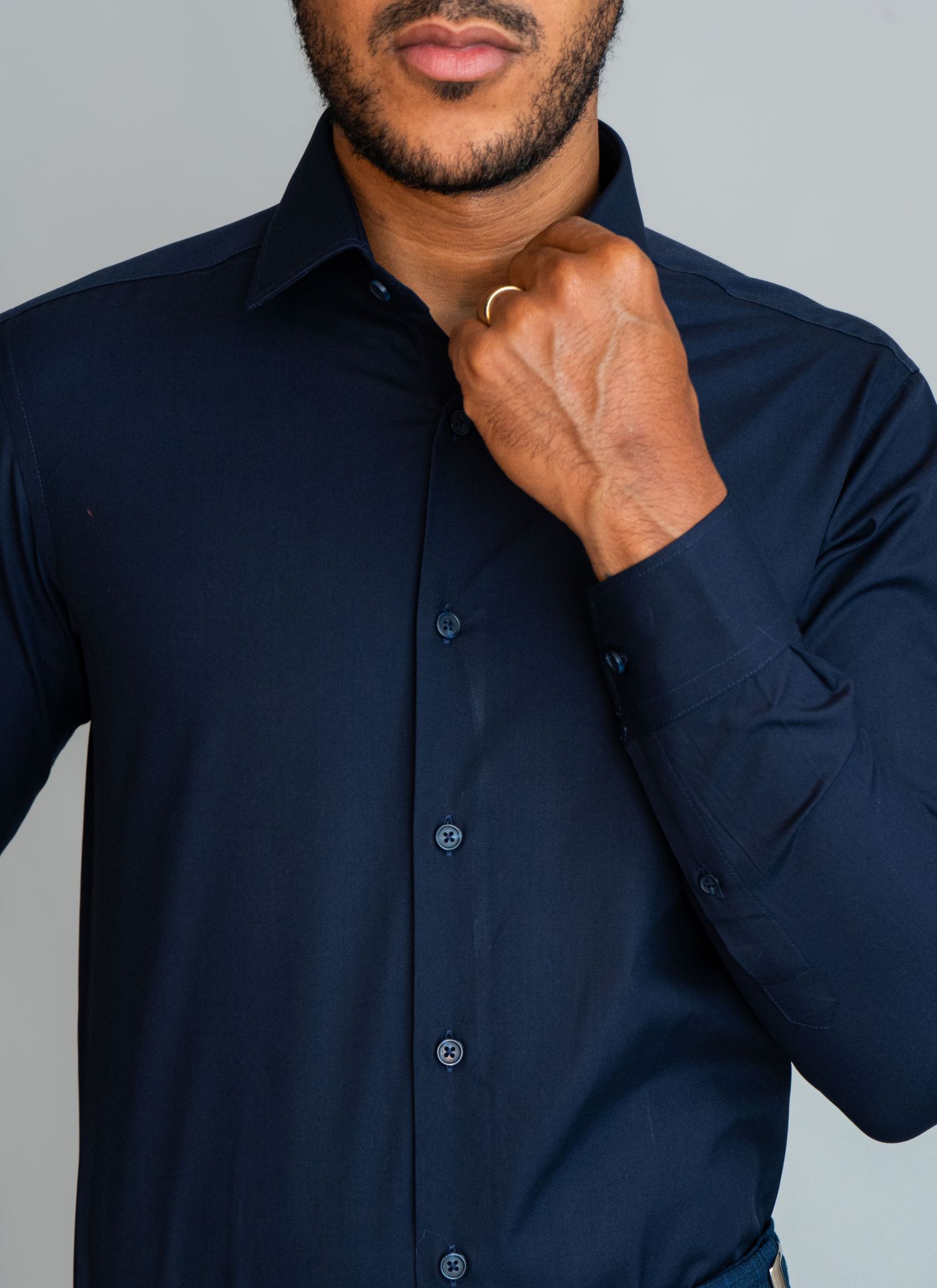 Camisa Social Fio 80 Stefano Azul Marinho