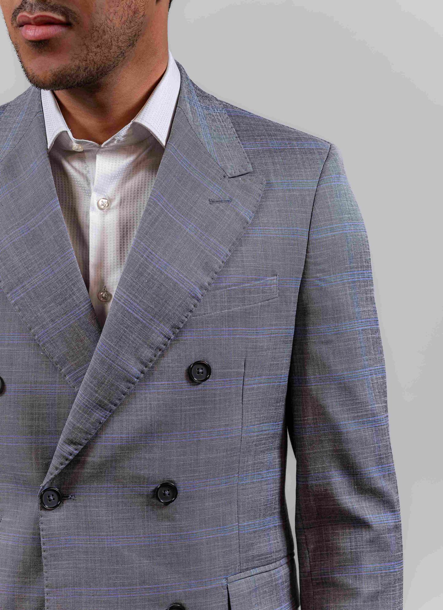 Costume Transpassado Príncipe de Gales Cinza-Azul