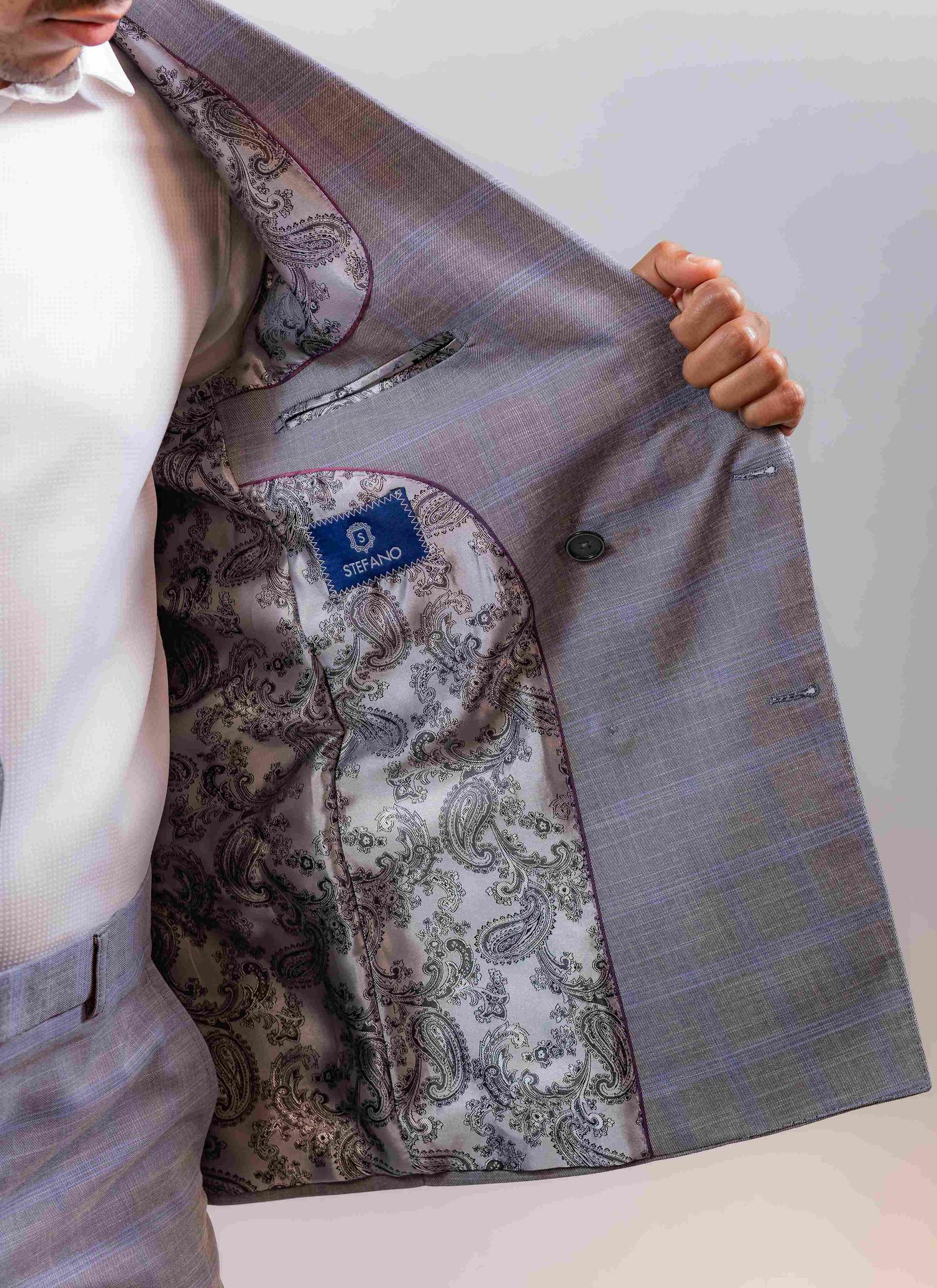 Costume Transpassado Príncipe de Gales Cinza-Azul