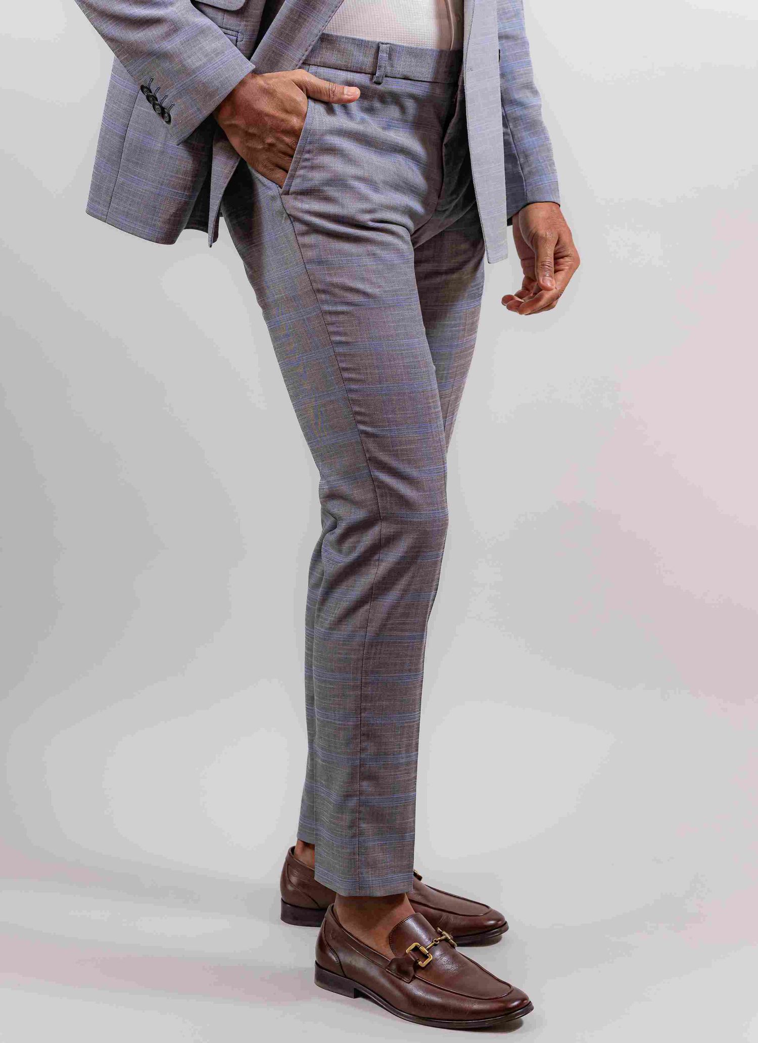 Costume Transpassado Príncipe de Gales Cinza-Azul