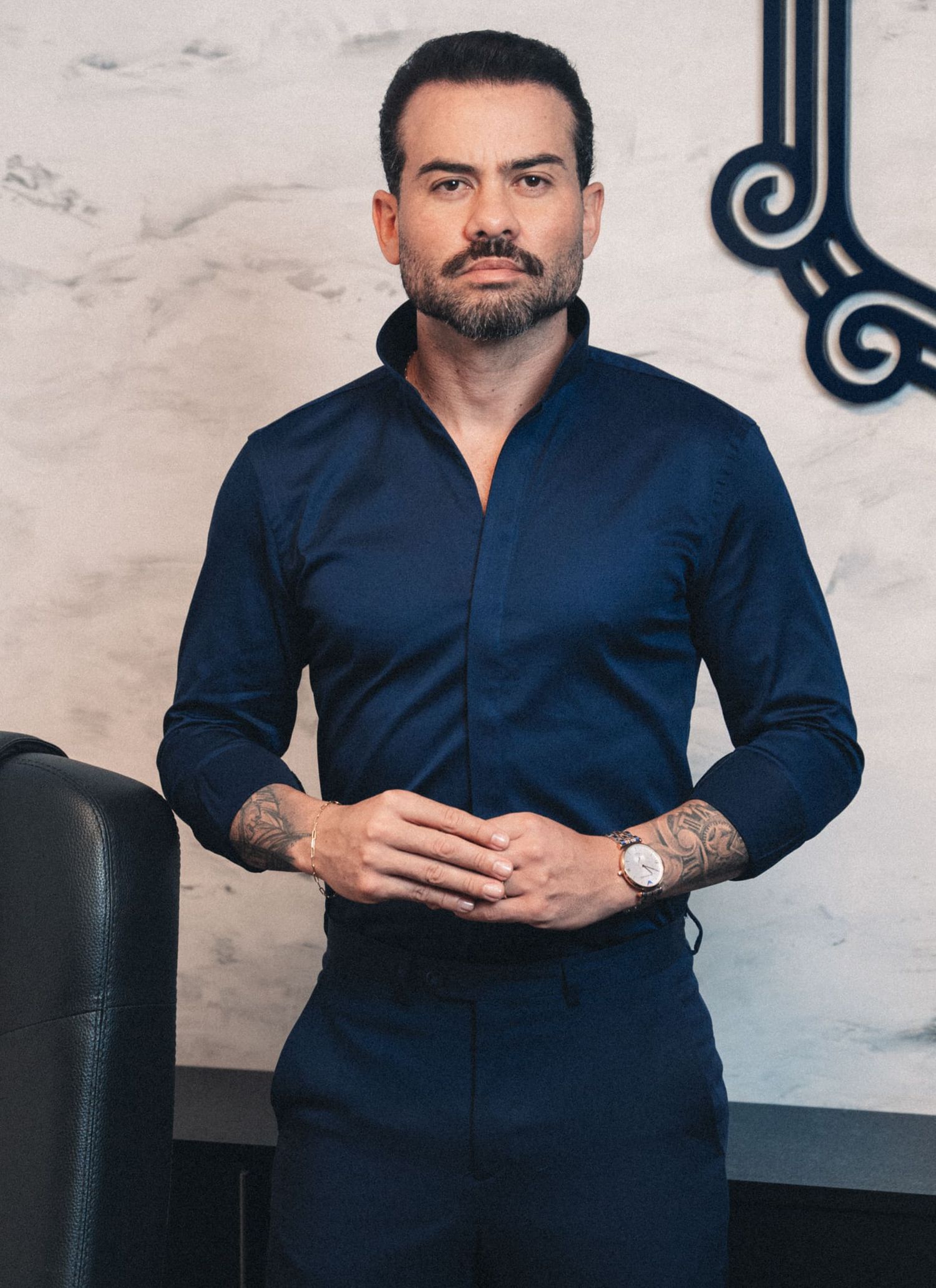 Camisa Stefano Gola Mao Azul Marinho