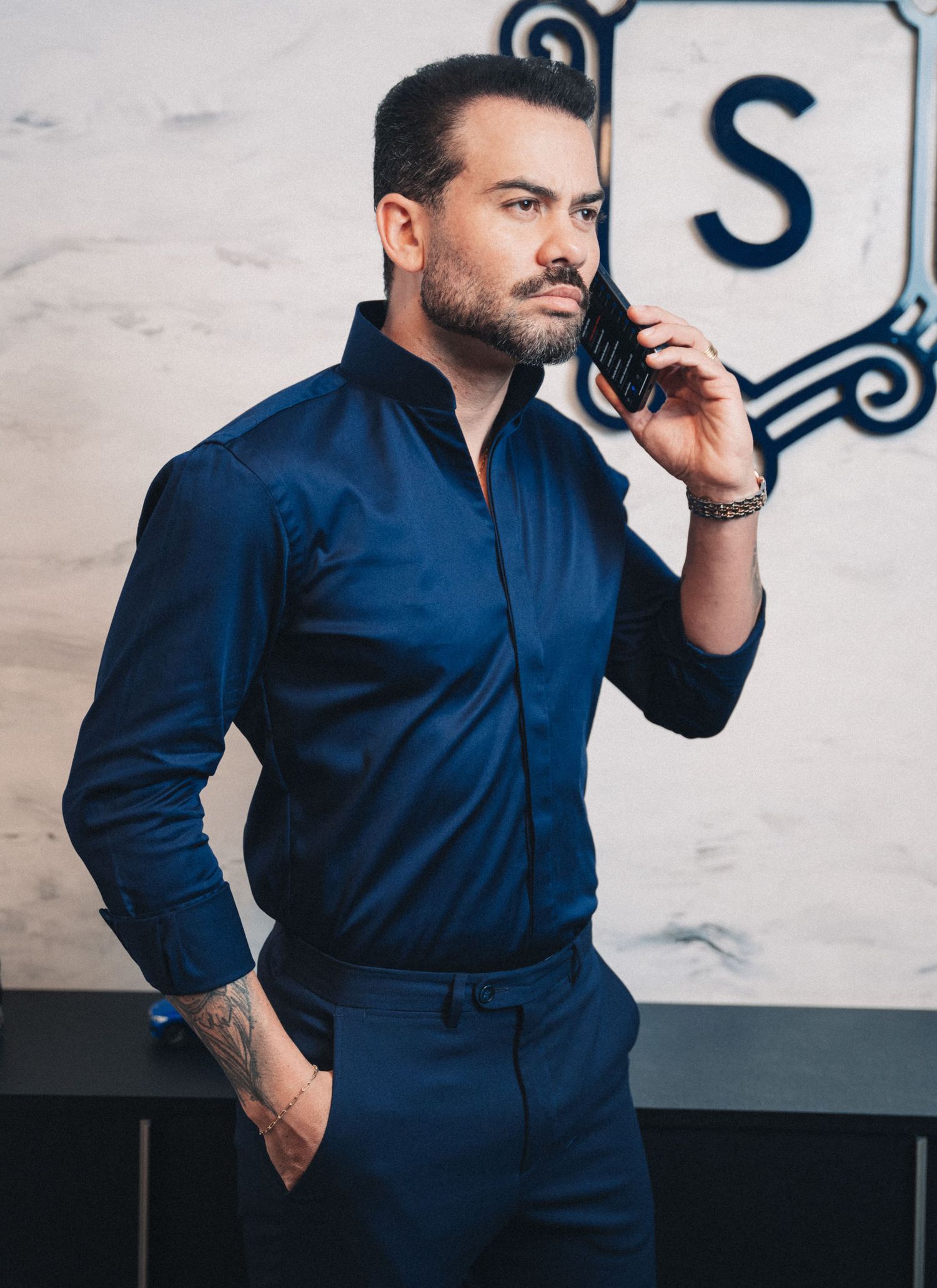 Camisa Stefano Gola Mao Azul Marinho