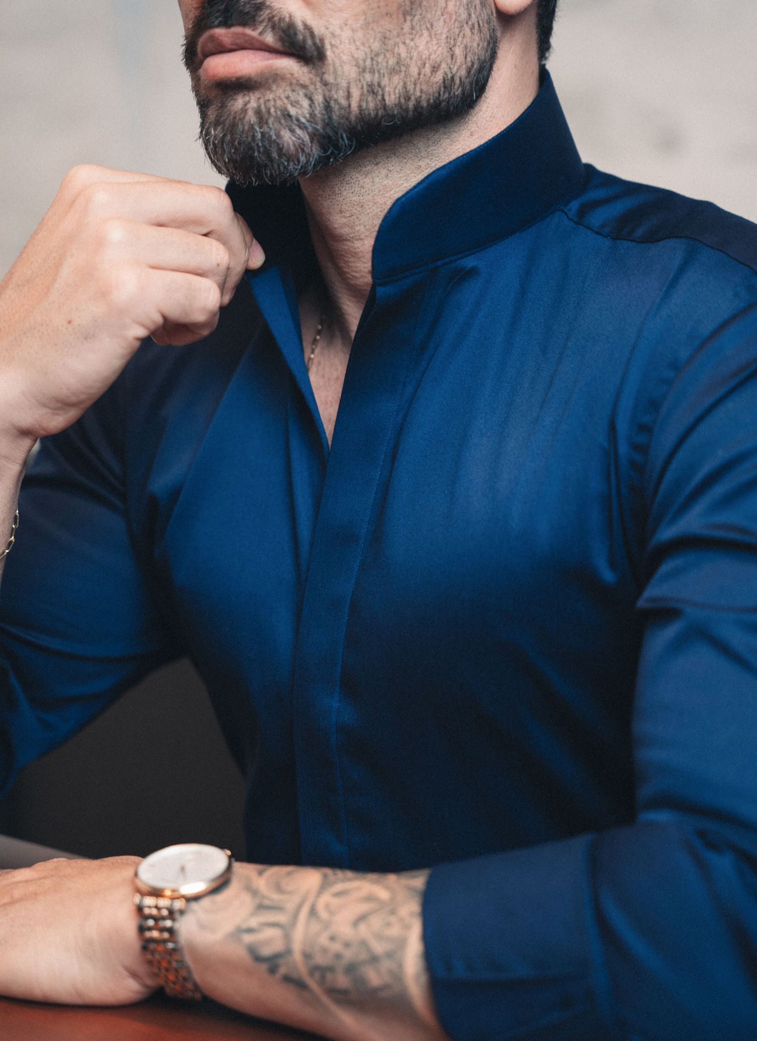 Camisa Stefano Gola Mao Azul Marinho