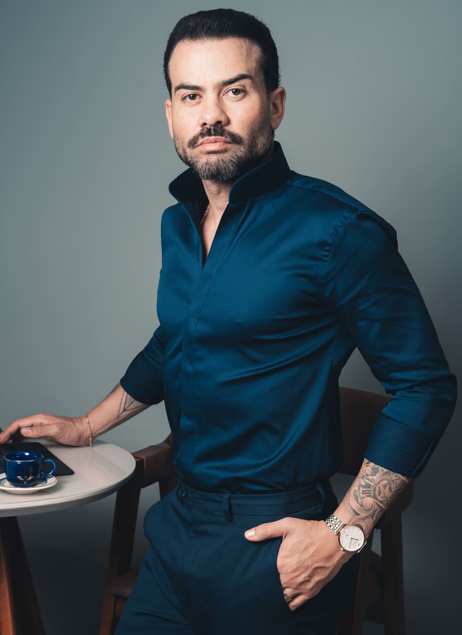 Camisa Stefano Gola Mao Peletizada Azul Marinho