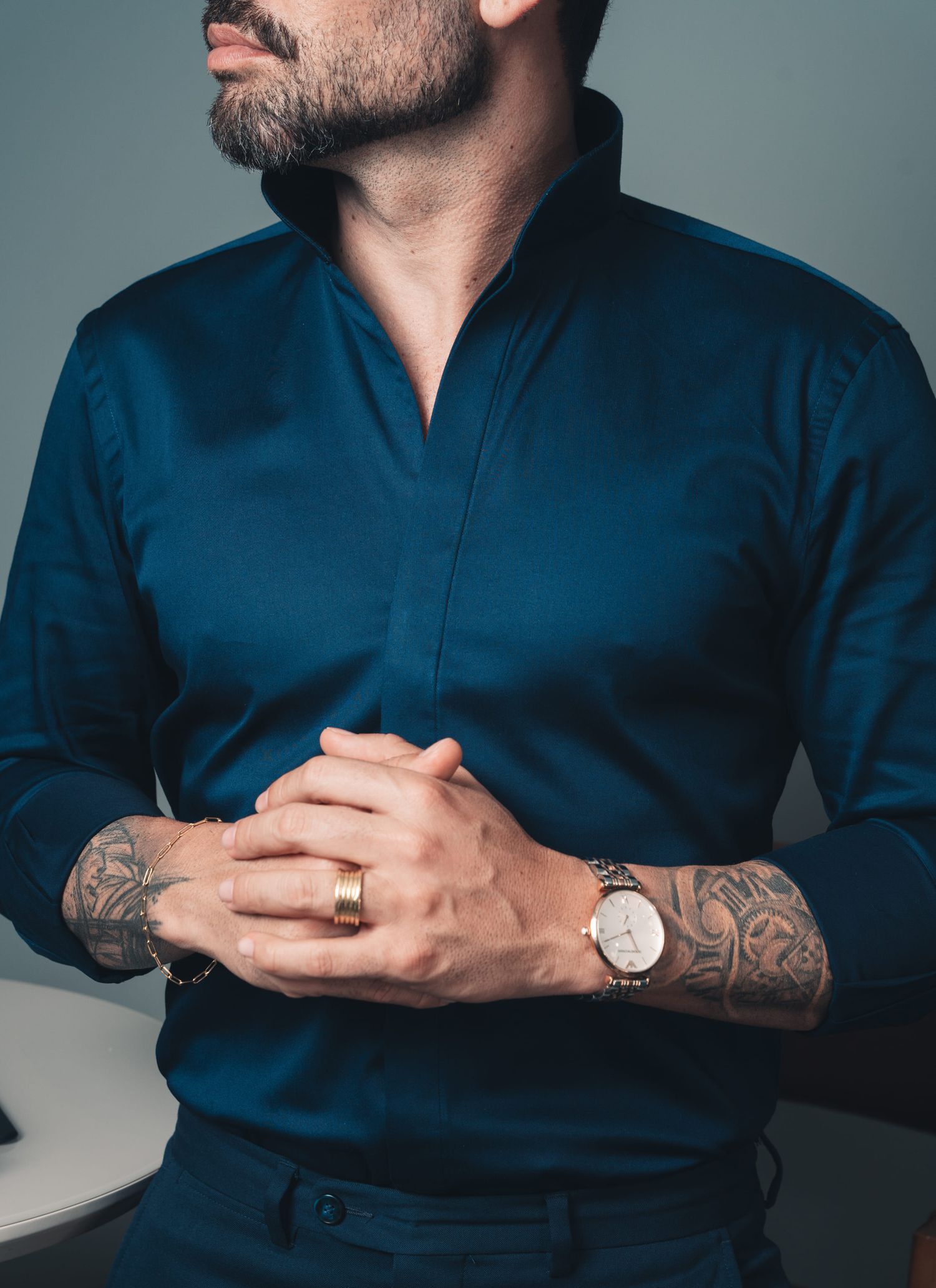 Camisa Stefano Gola Mao Peletizada Azul Marinho