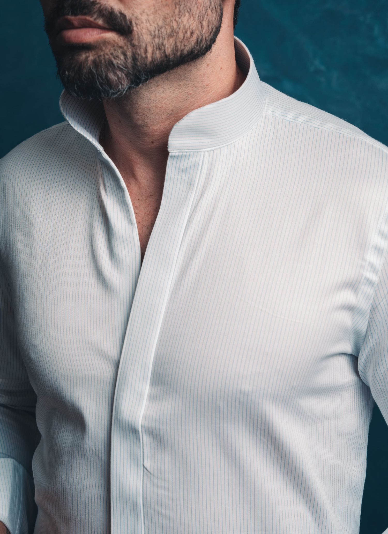 Camisa Stefano Gola Mao Listras Azul Claro