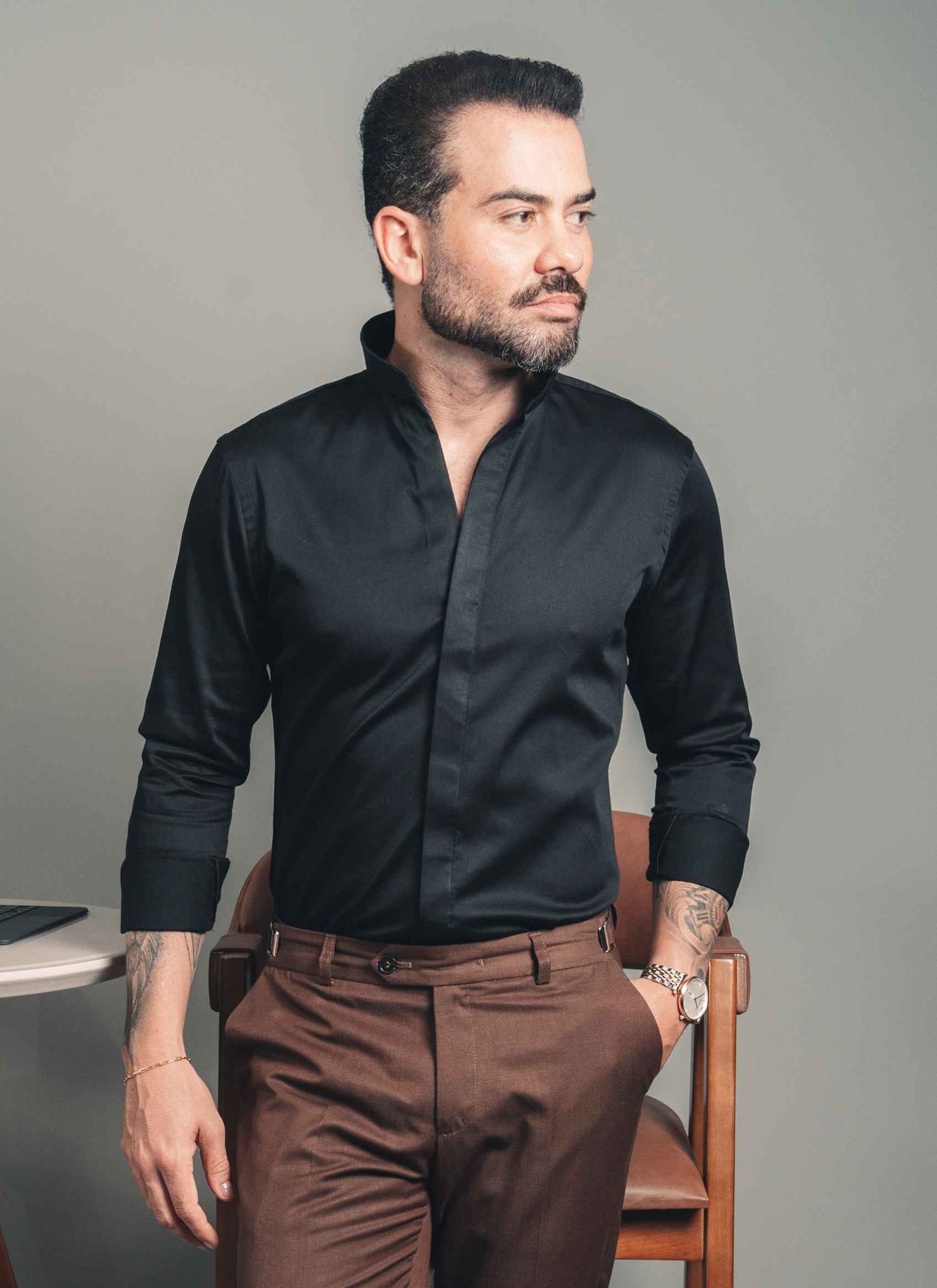 Camisa Stefano Gola Mao Preta - Stefano Store