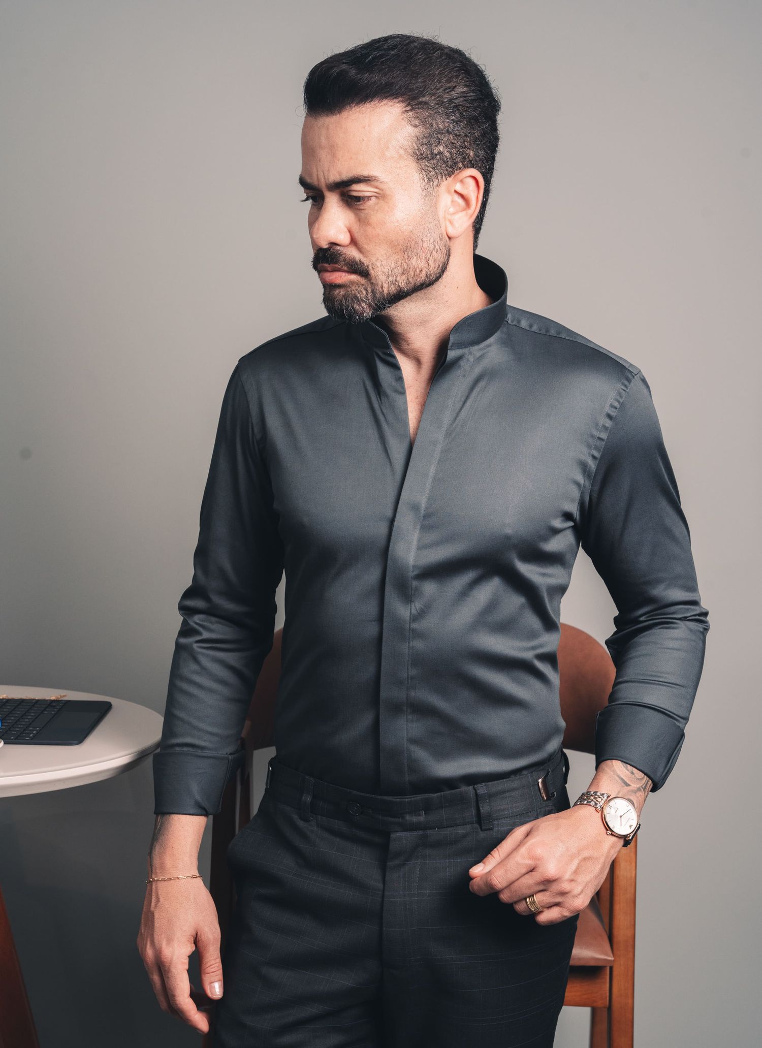 Camisa Stefano Gola Mao Chumbo