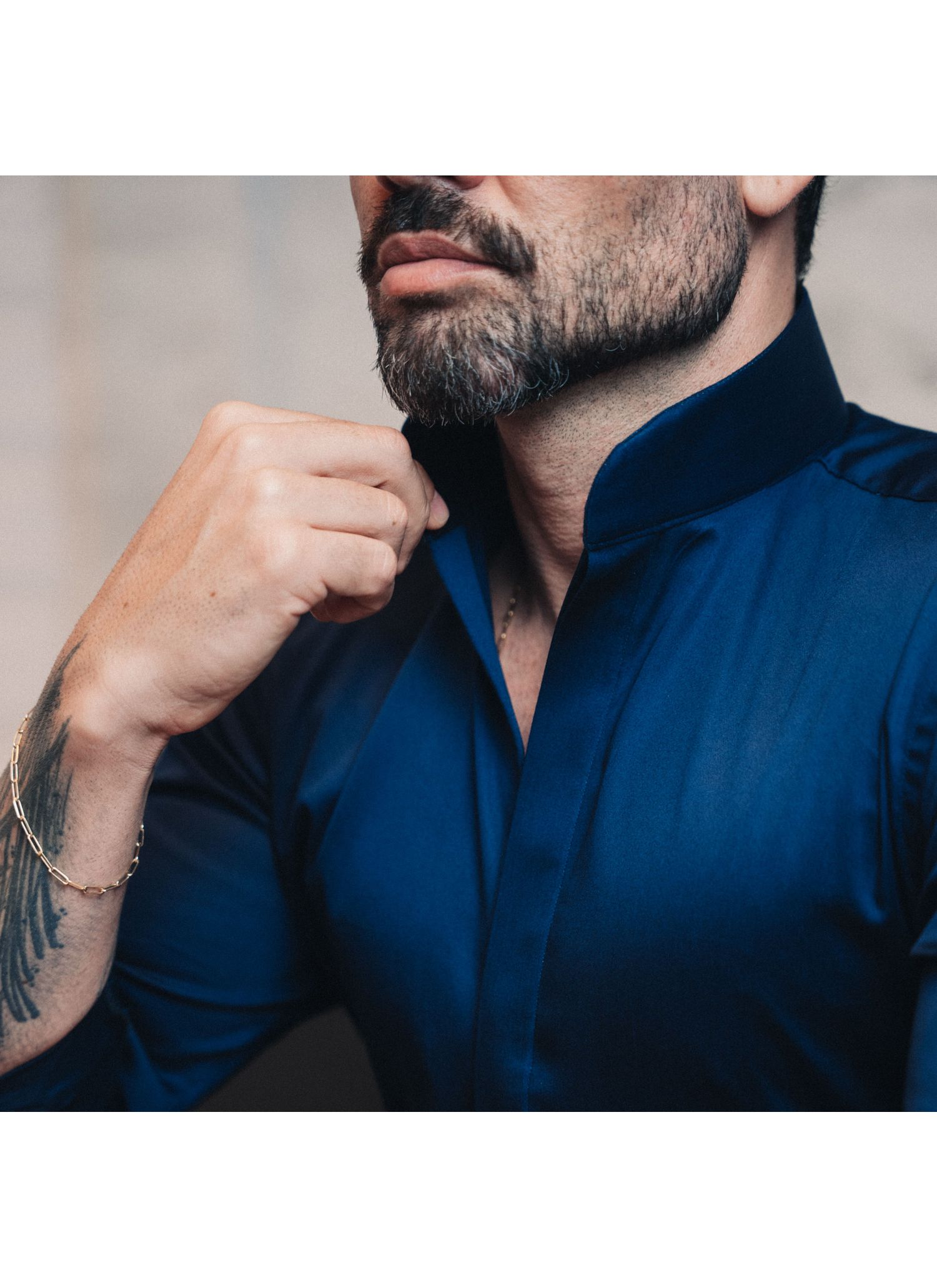 Camisa Stefano Gola Mao Azul Marinho