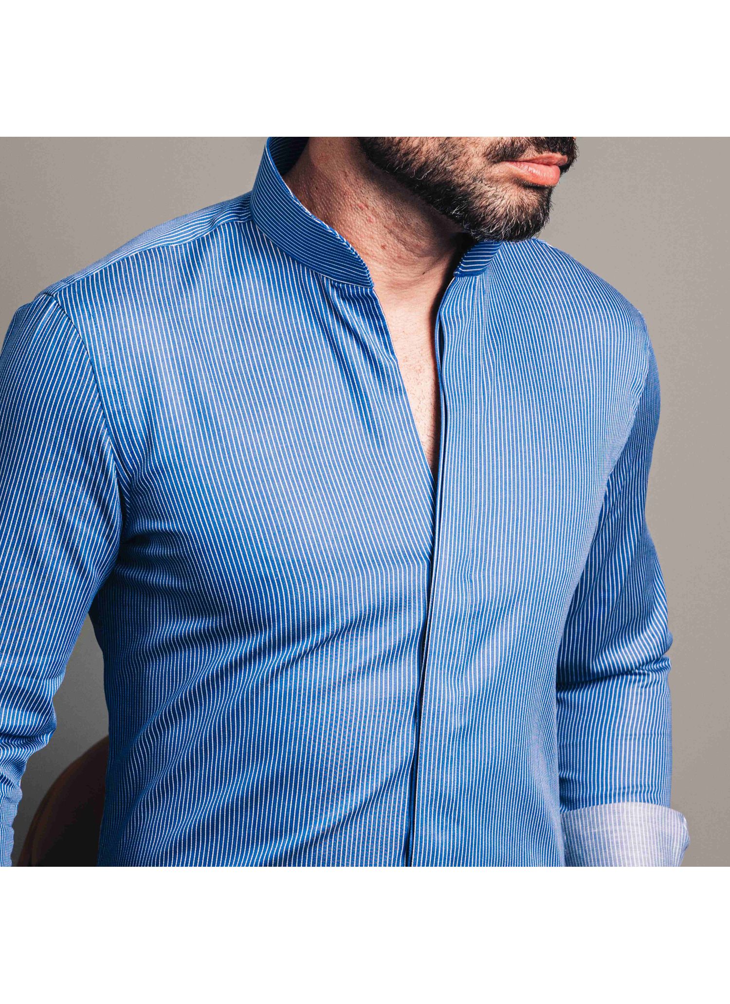 Camisa Stefano Gola Mao Listras Azul