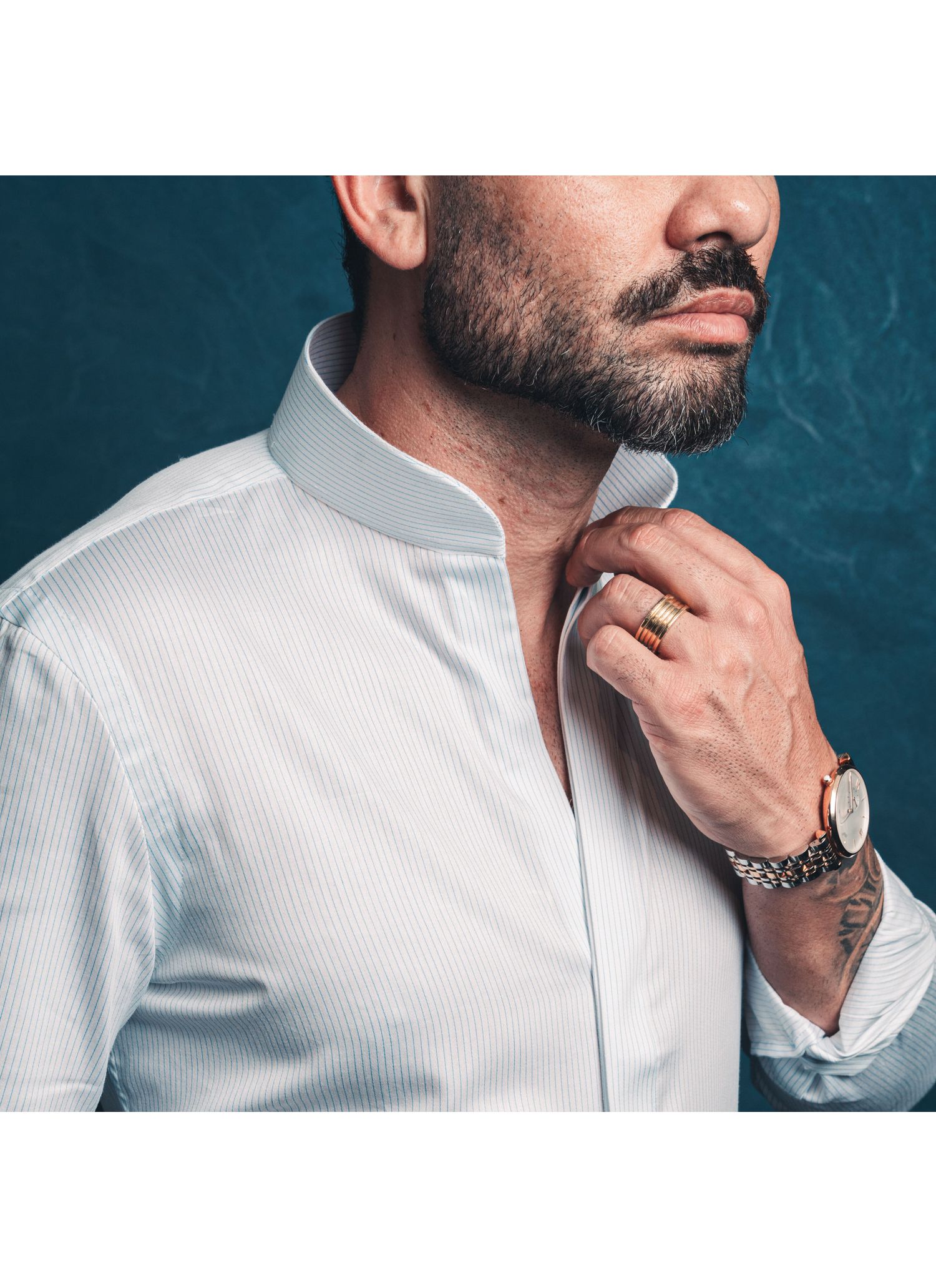 Camisa Stefano Gola Mao Listras Azul Claro