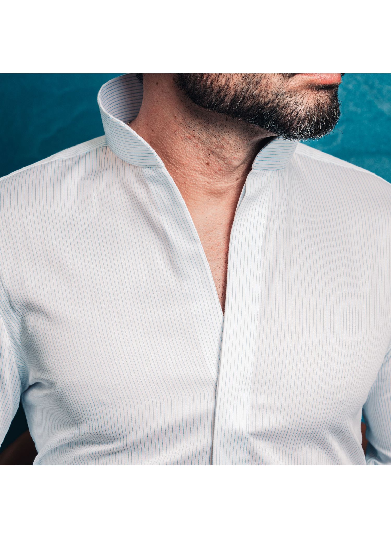 Camisa Stefano Gola Mao Listras Azul Claro