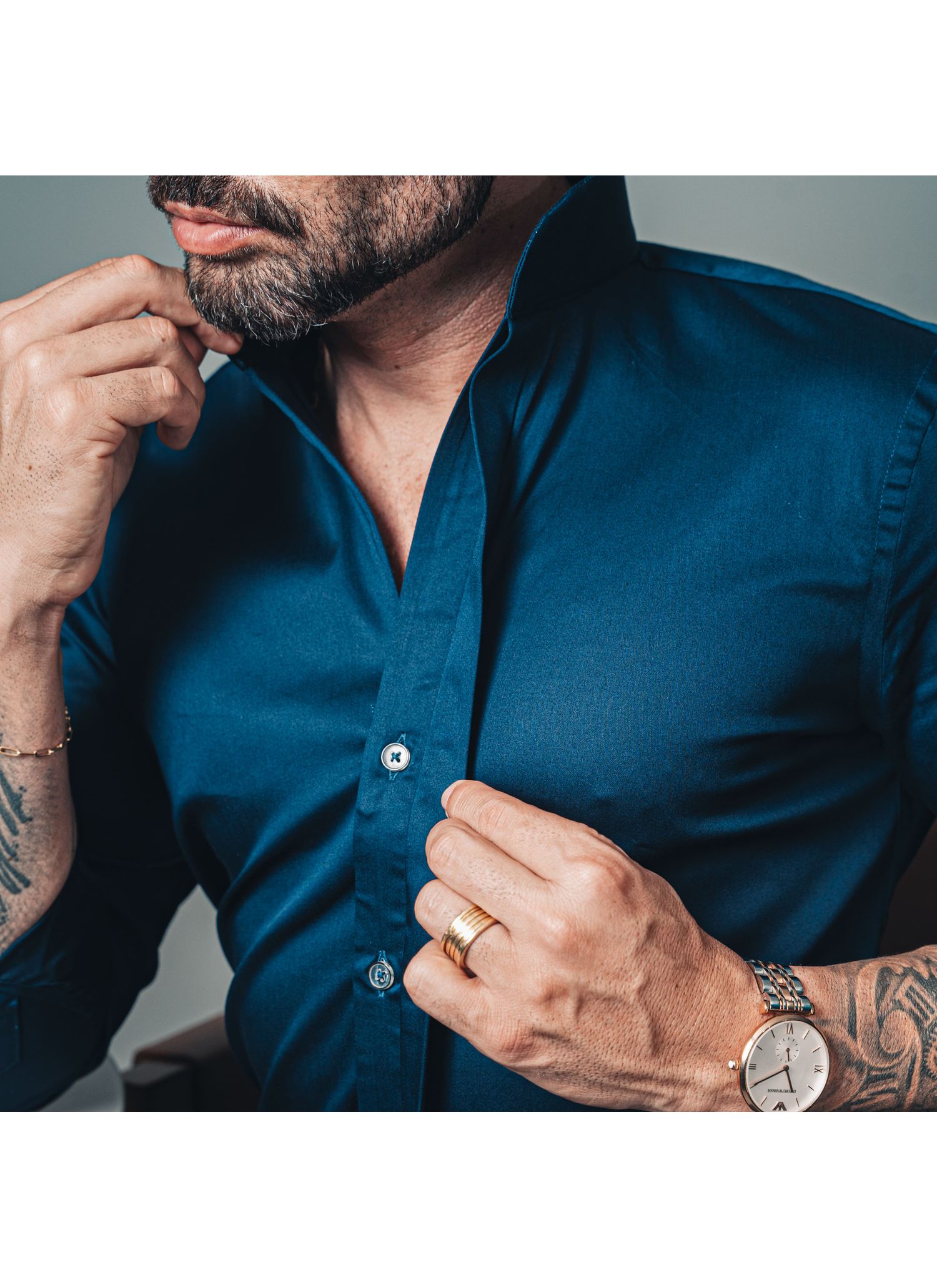 Camisa Stefano Gola Mao Peletizada Azul Marinho