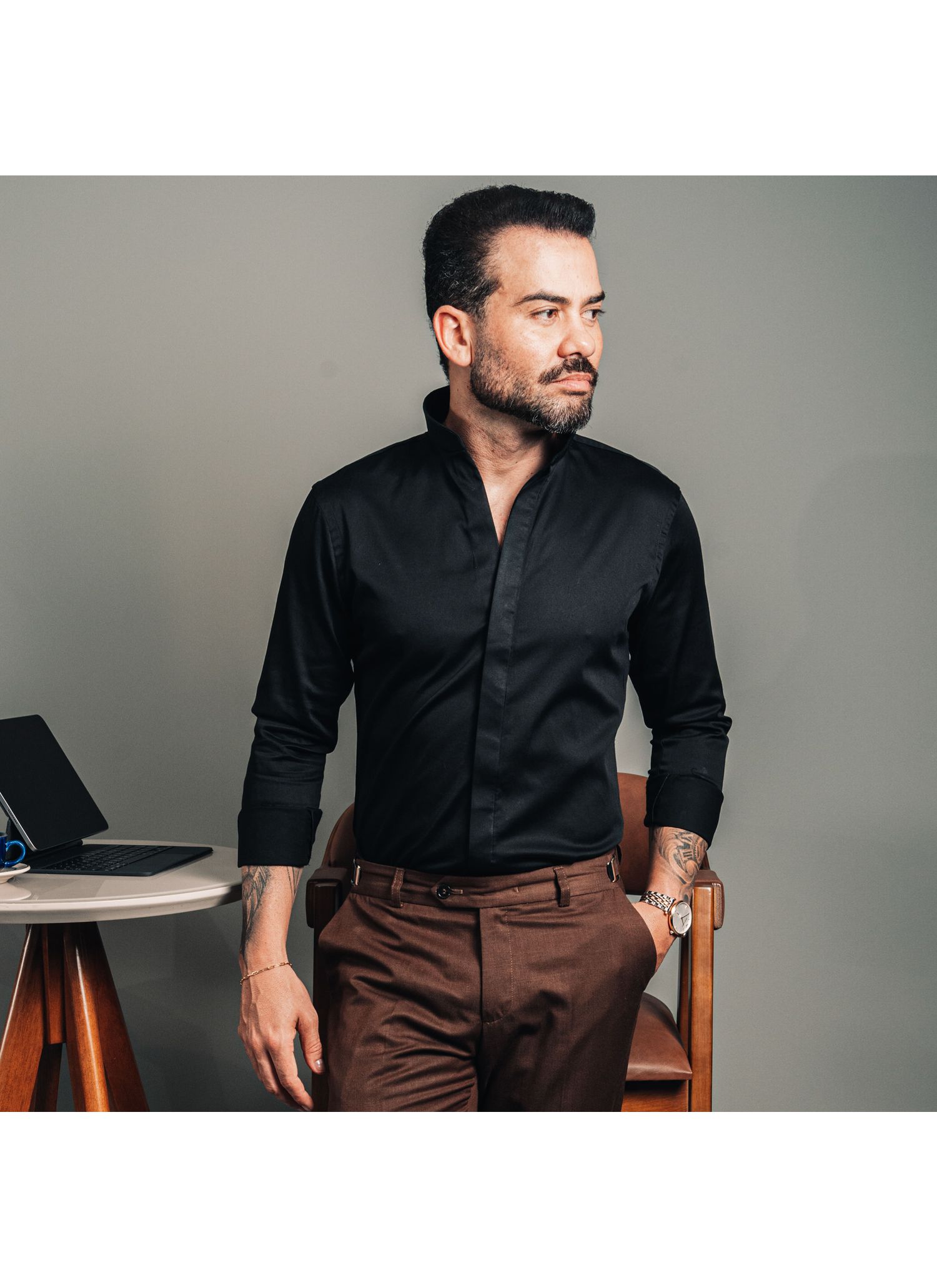 Camisa Stefano Gola Mao Preta - Stefano Store