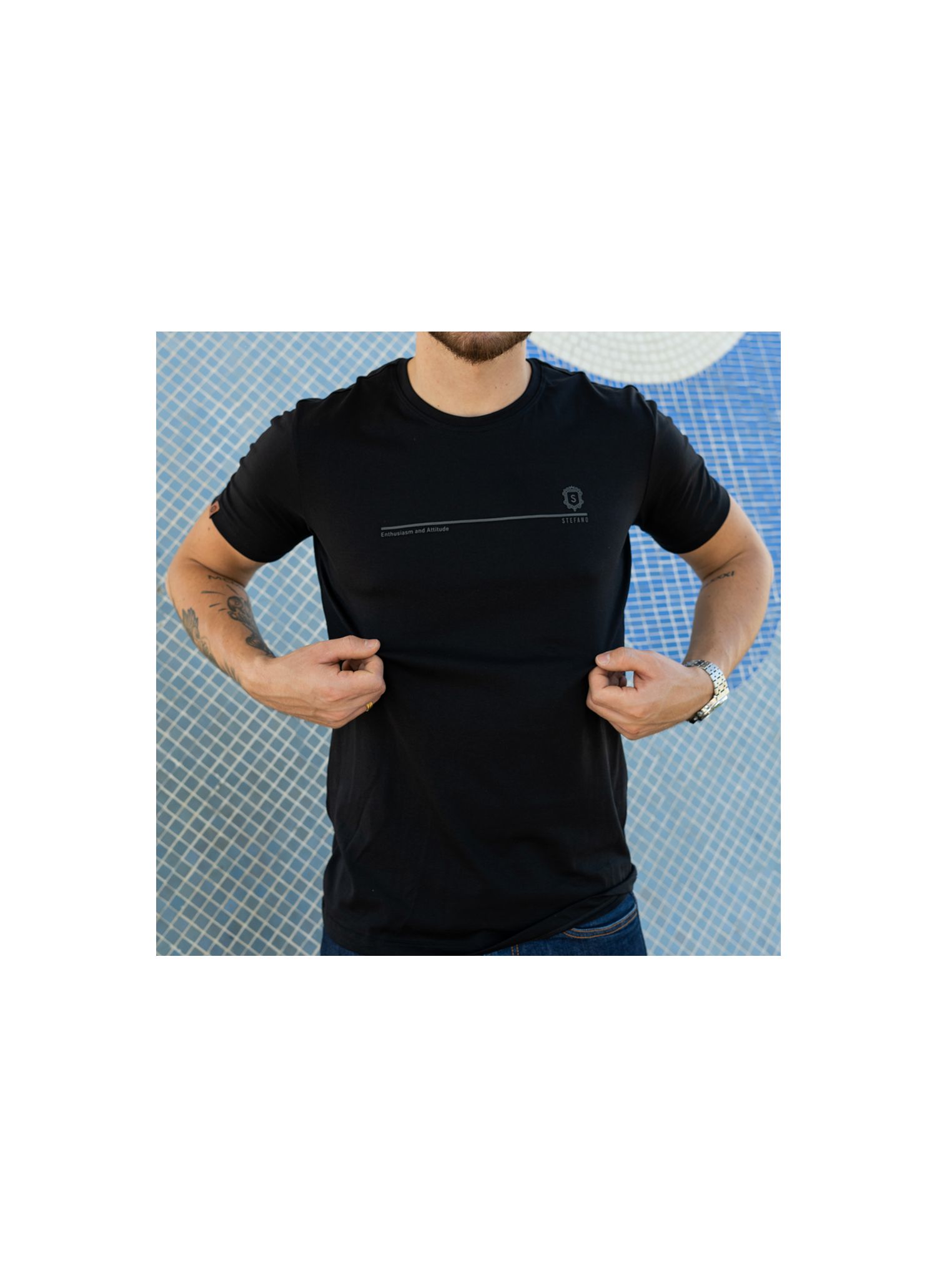 T-Shirt Pima Entusiasmo e Atitude Preta Stefano