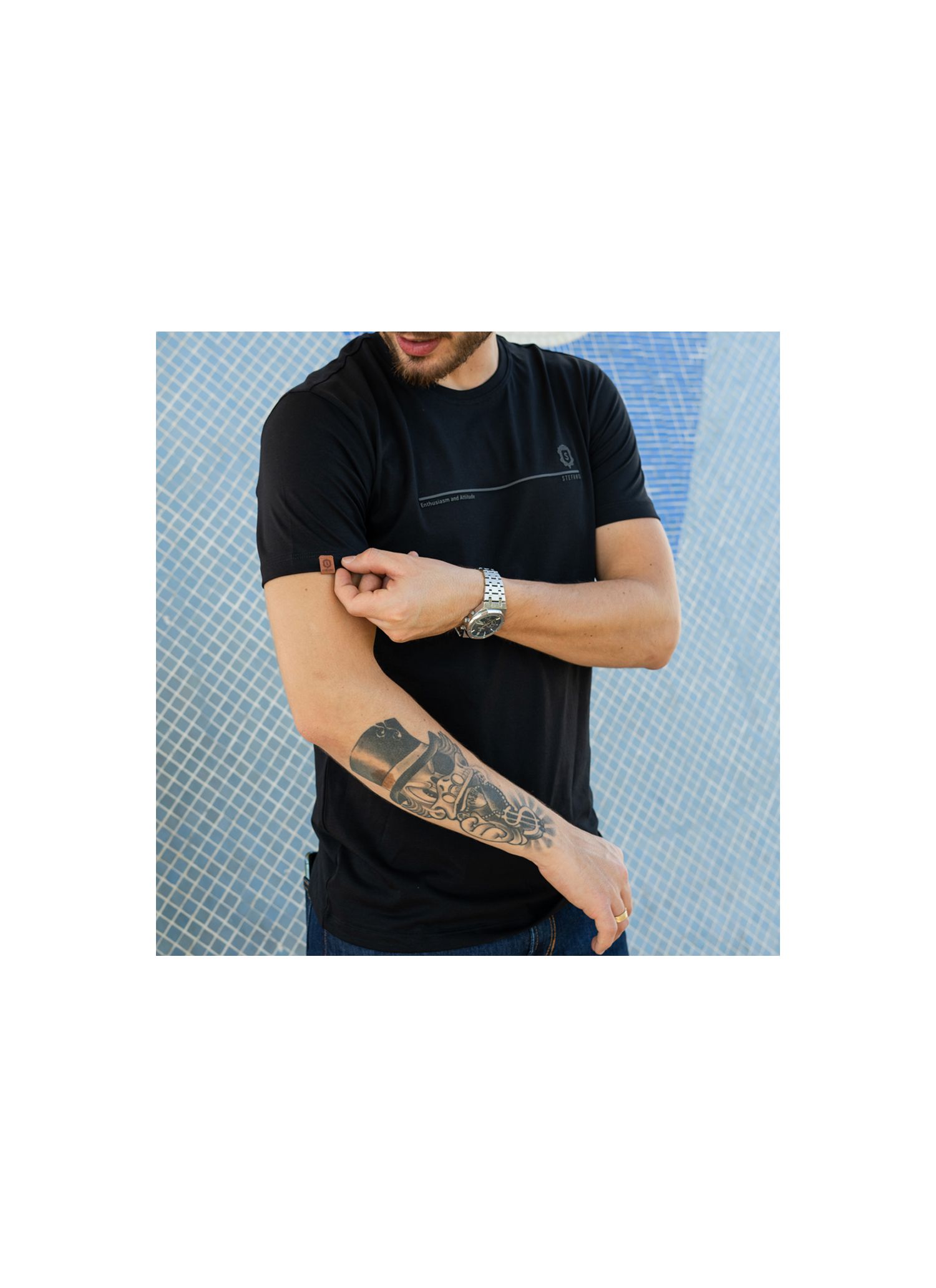 T-Shirt Pima Entusiasmo e Atitude Preta Stefano