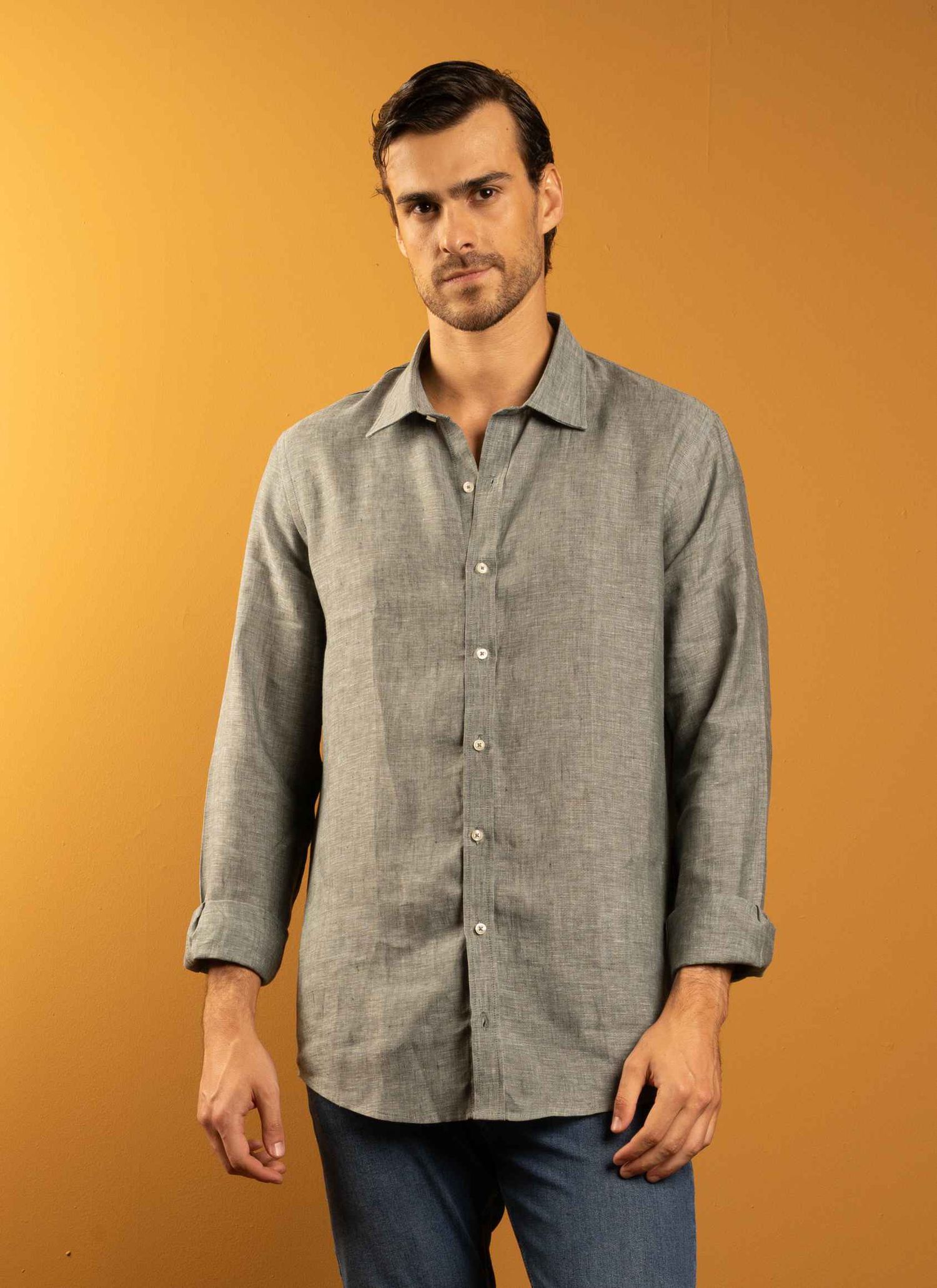 Camisa Stefano Linho Irlandês Verde Oliva