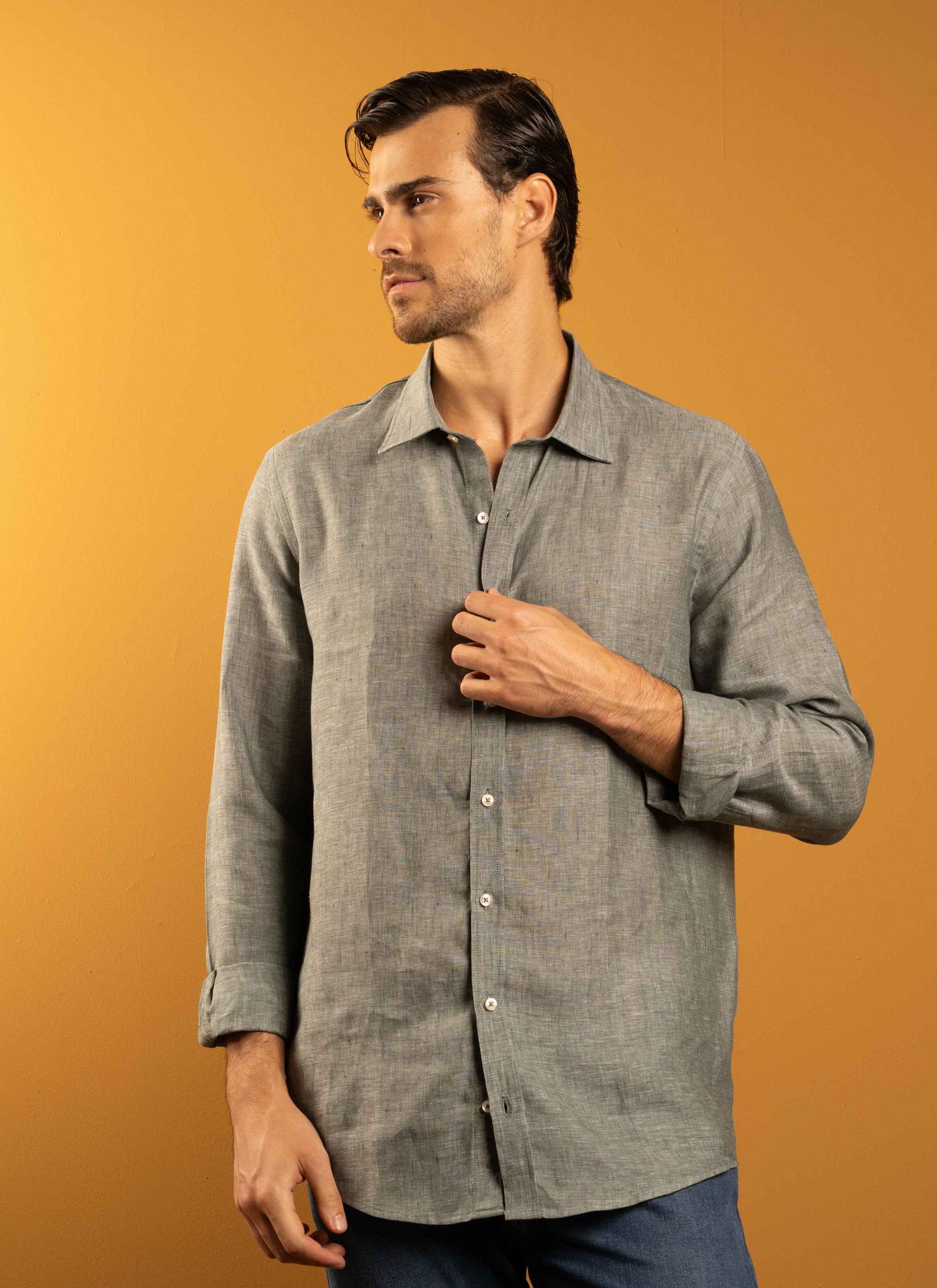 Camisa Stefano Linho Irlandês Verde Oliva