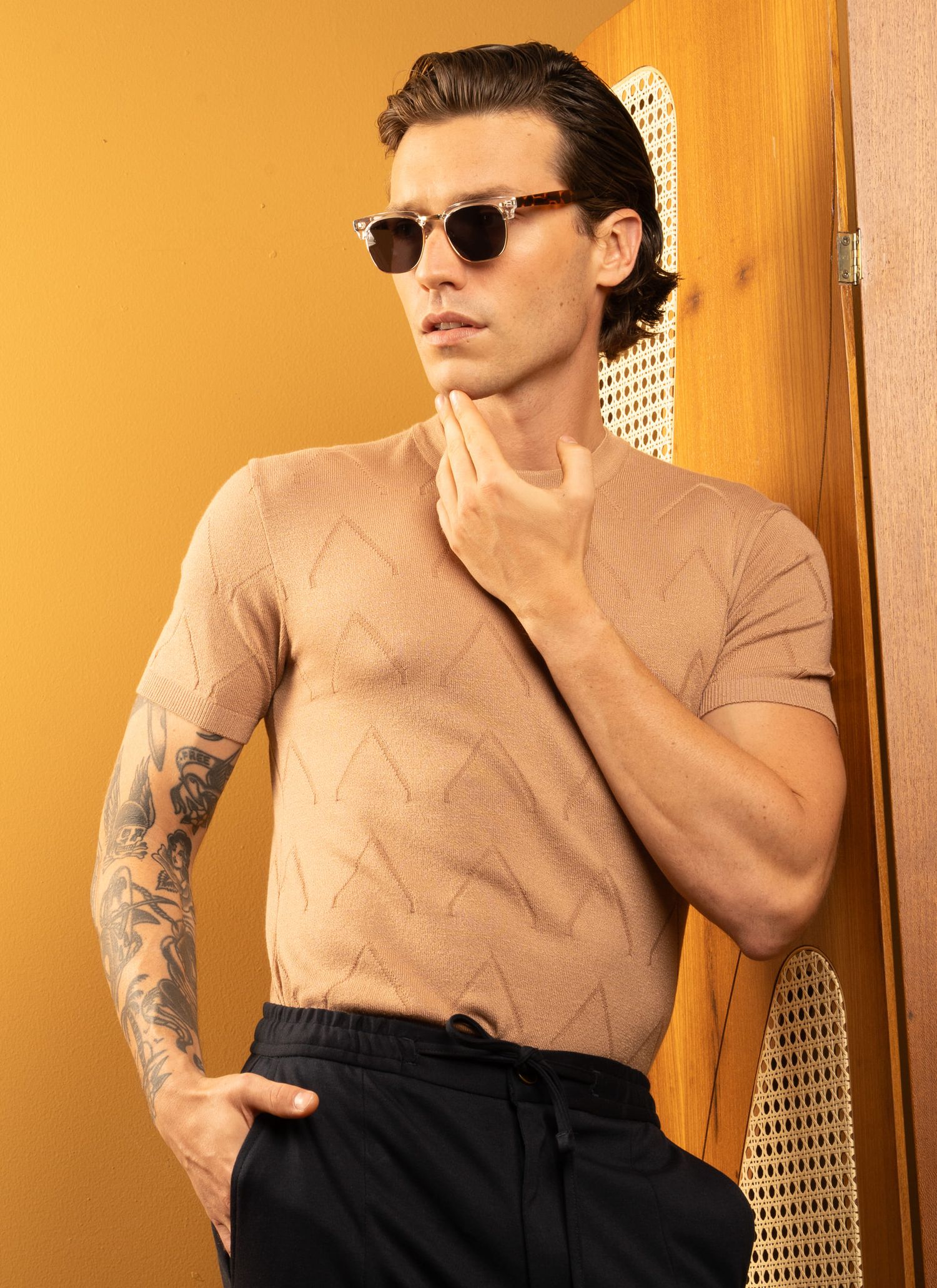 Tricot Shirt Gola Média Stefano Areia Escuro