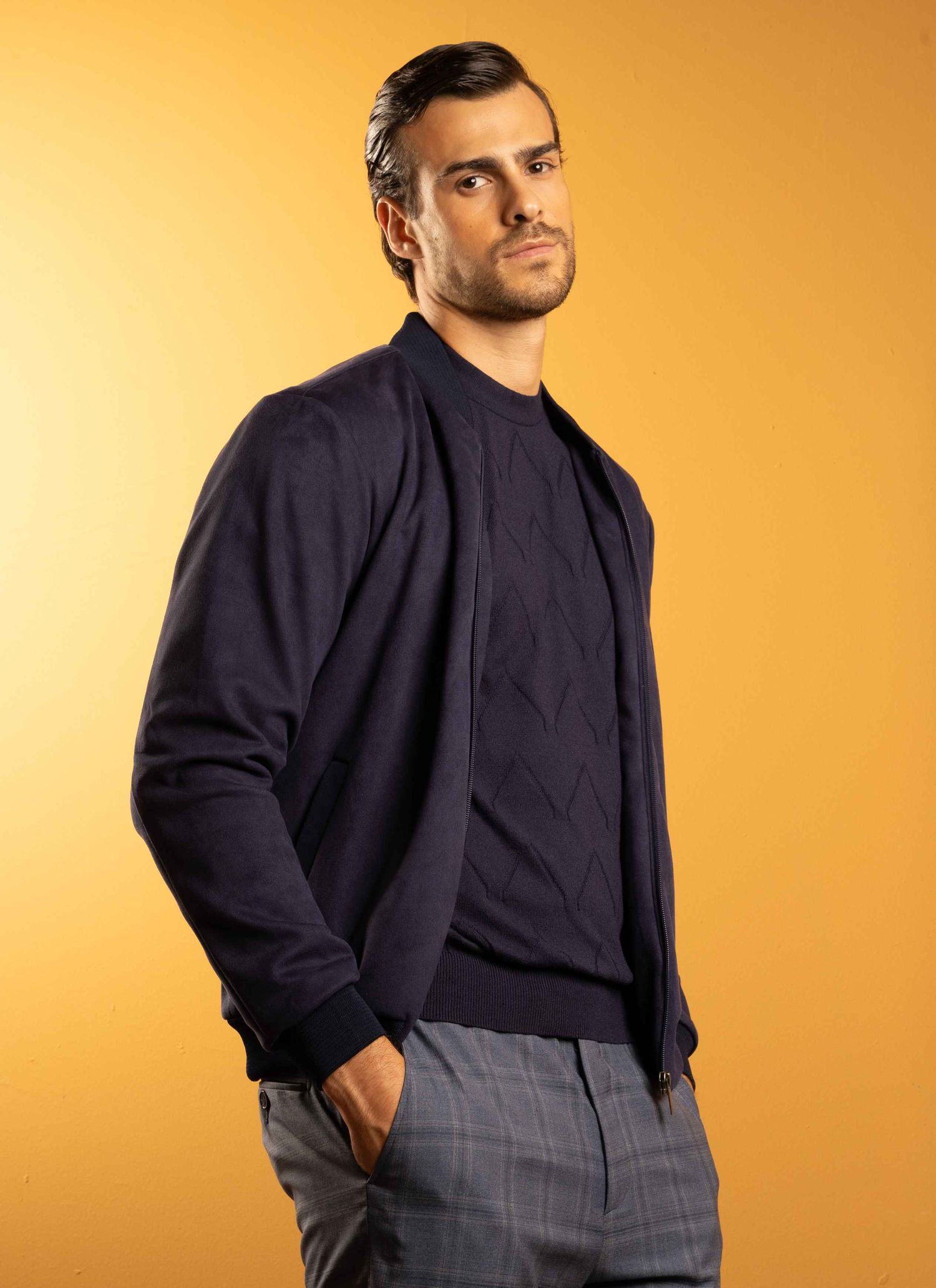 Jaqueta Suede Stefano Milano Azul