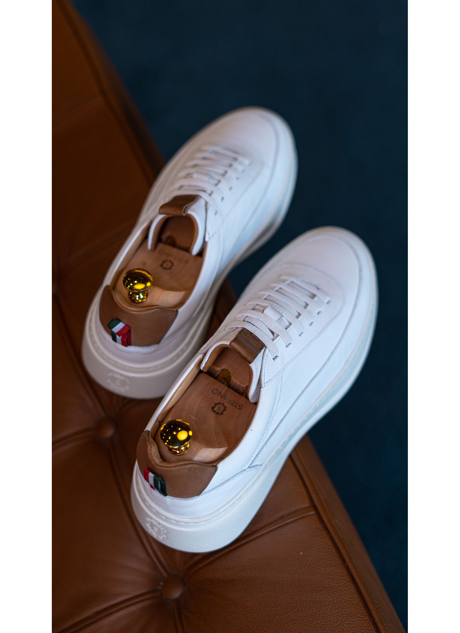 Sneaker Stefano Elite One Branco e Whisky 