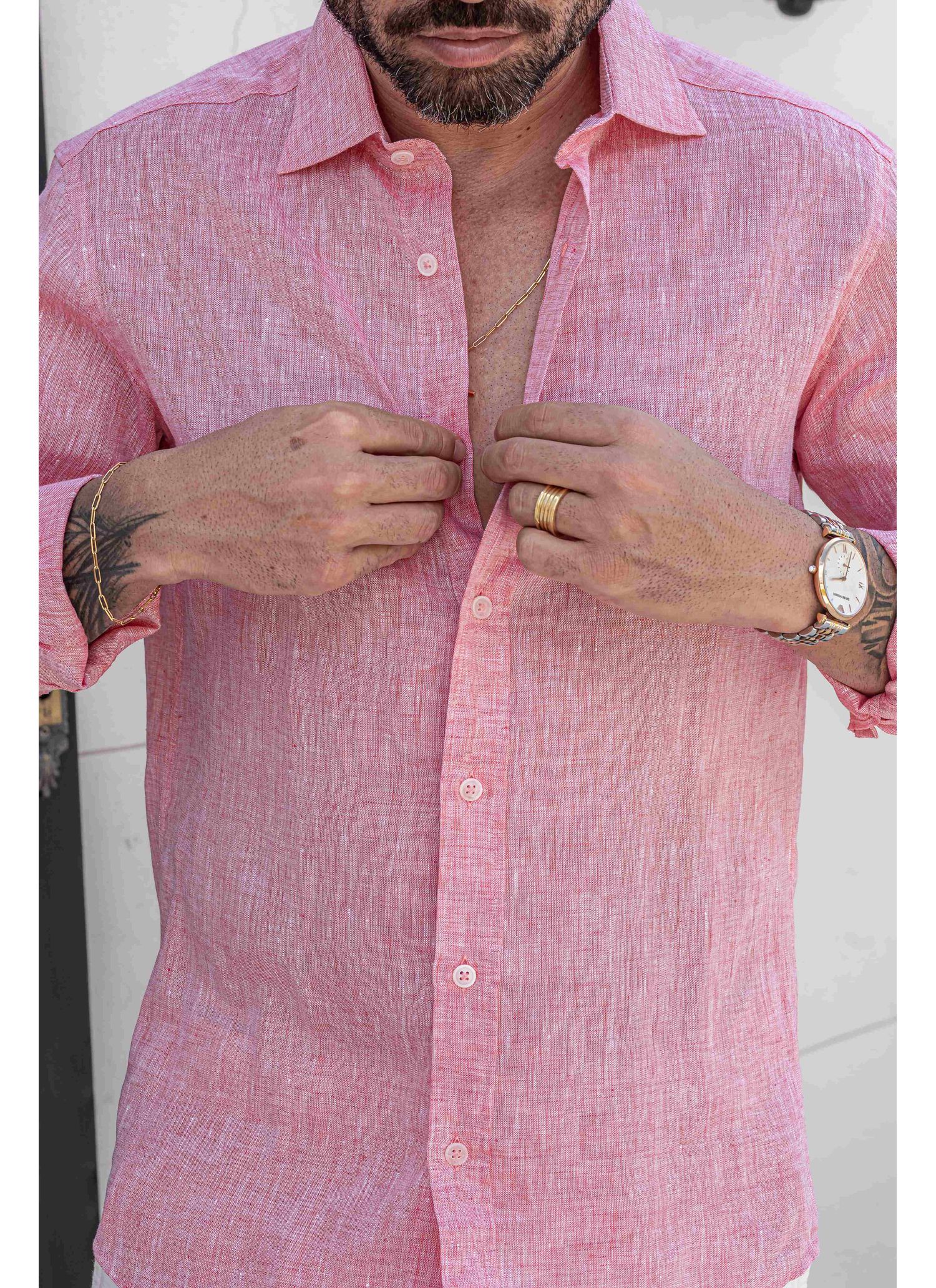 Camisa Stefano Linho Irlandês Rosa