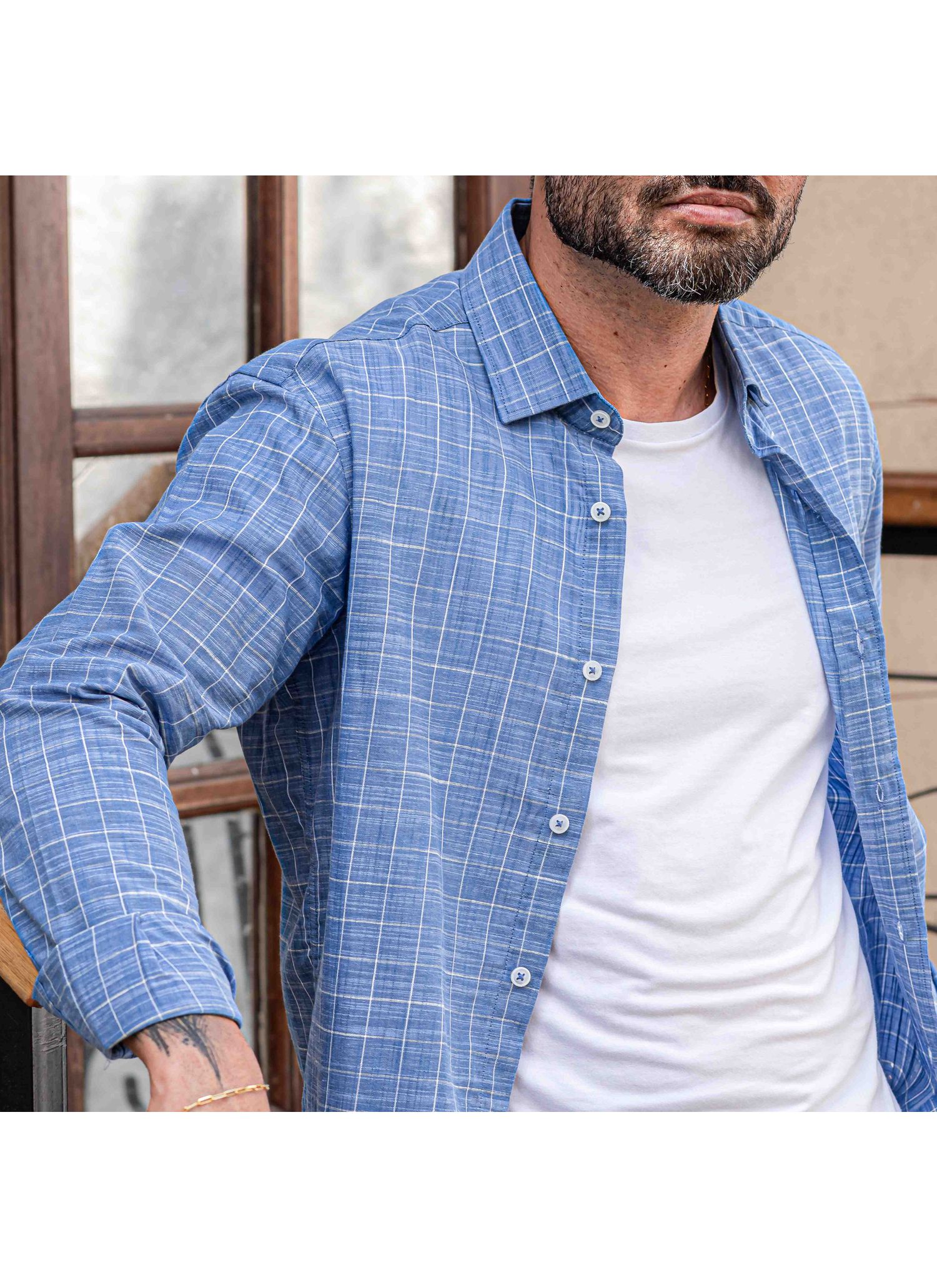 Camisa Stefano Cambraia Xadrez Grid Azul