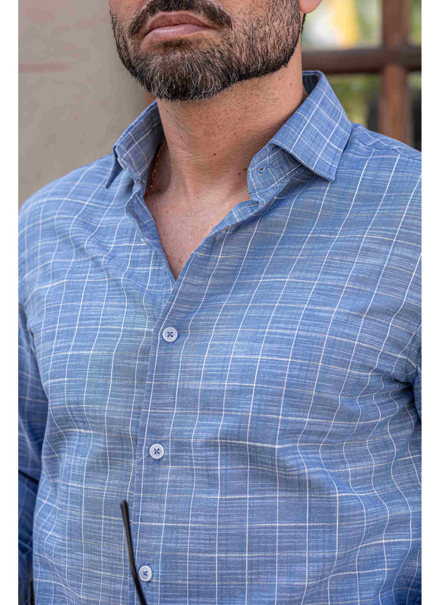 Camisa Stefano Cambraia Xadrez Grid Azul